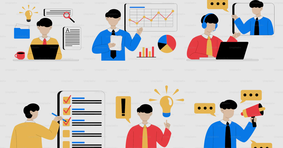 Using Different Device A series of illustrations of people using different devices vector ...