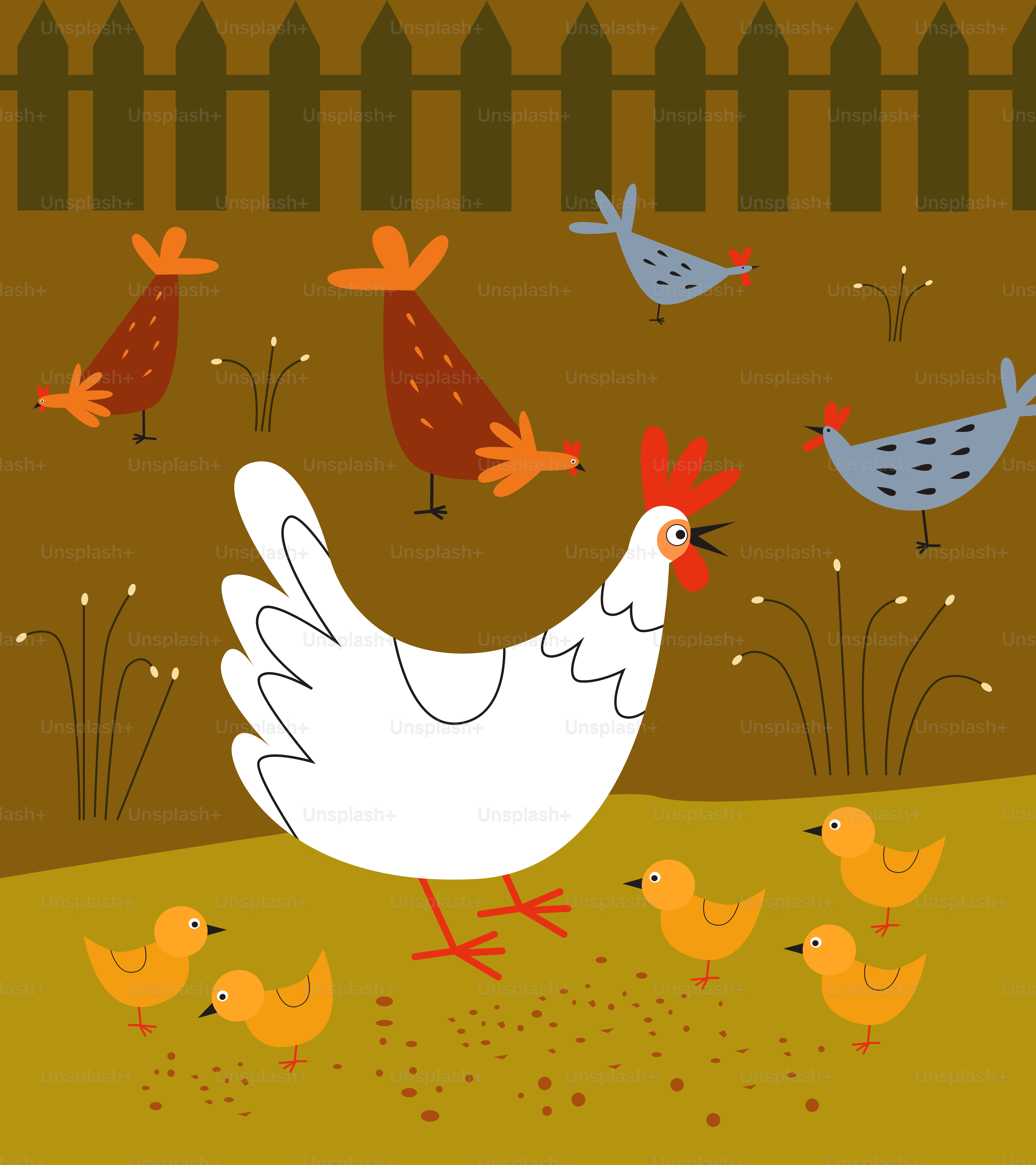 Un groupe de poulets marchant dans un champ couvert d’herbe