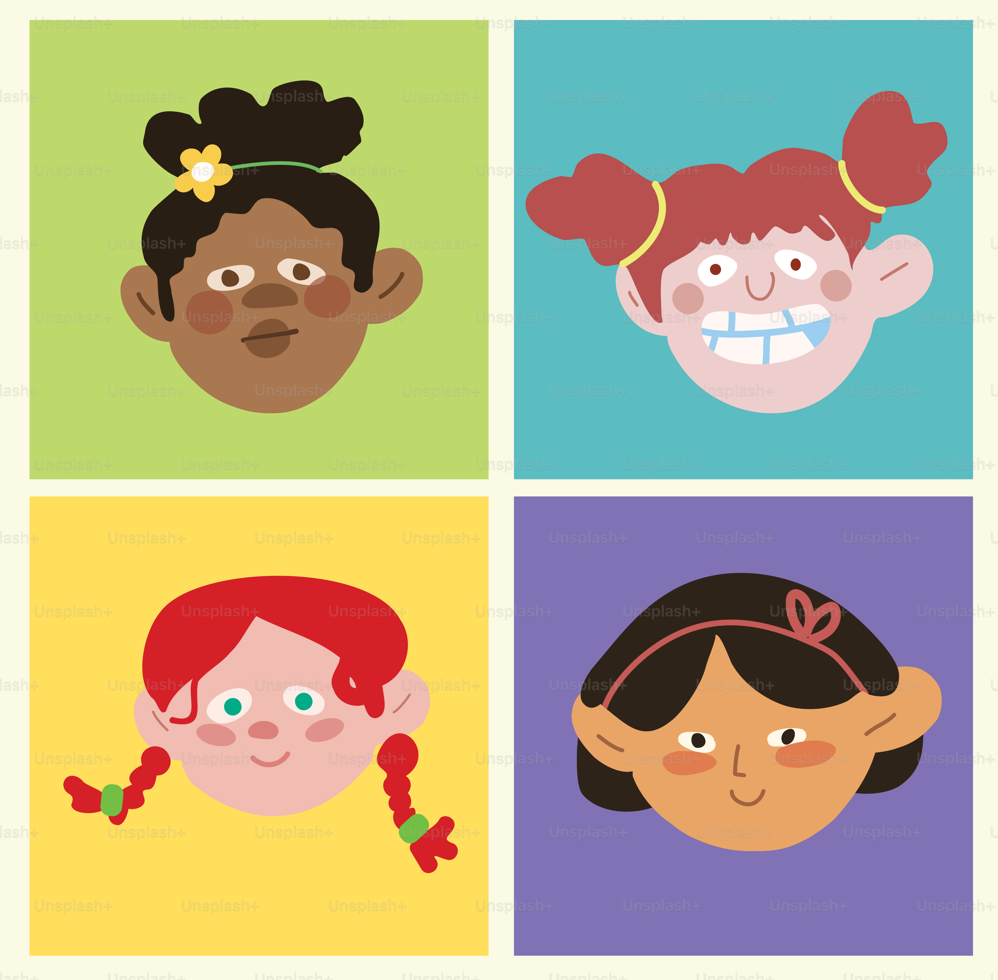 A group of children's faces with different facial expressions