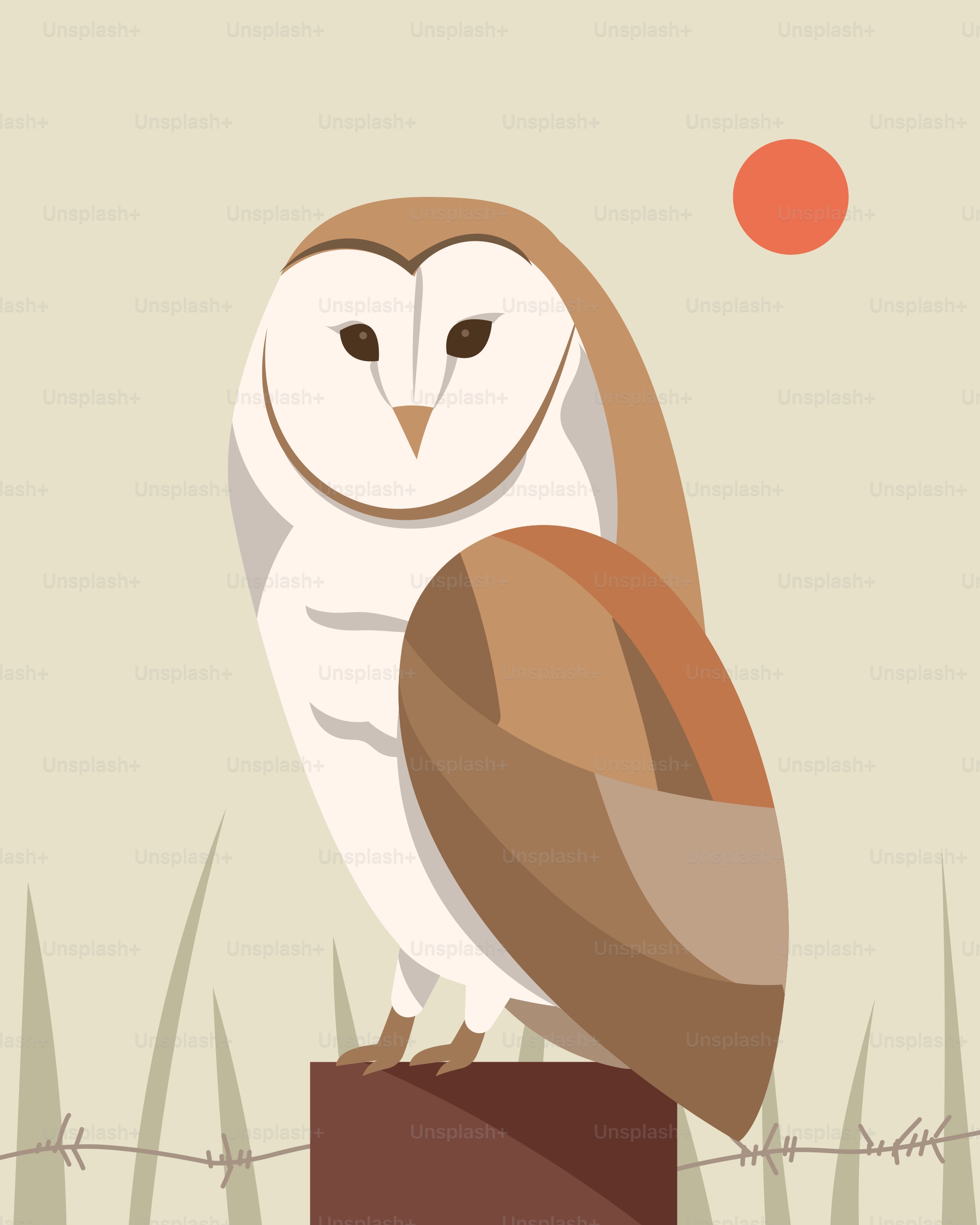 An owl is sitting on a post in the grass