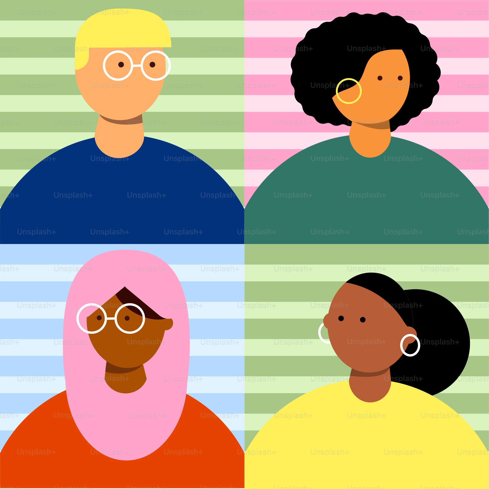 A group of people with different colored faces