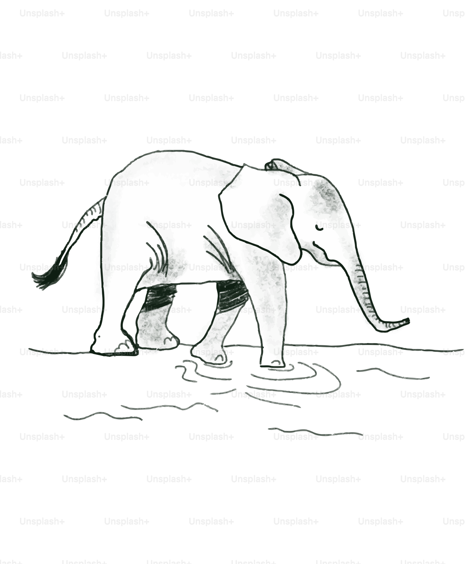 Un dessin d’un éléphant dans l’eau