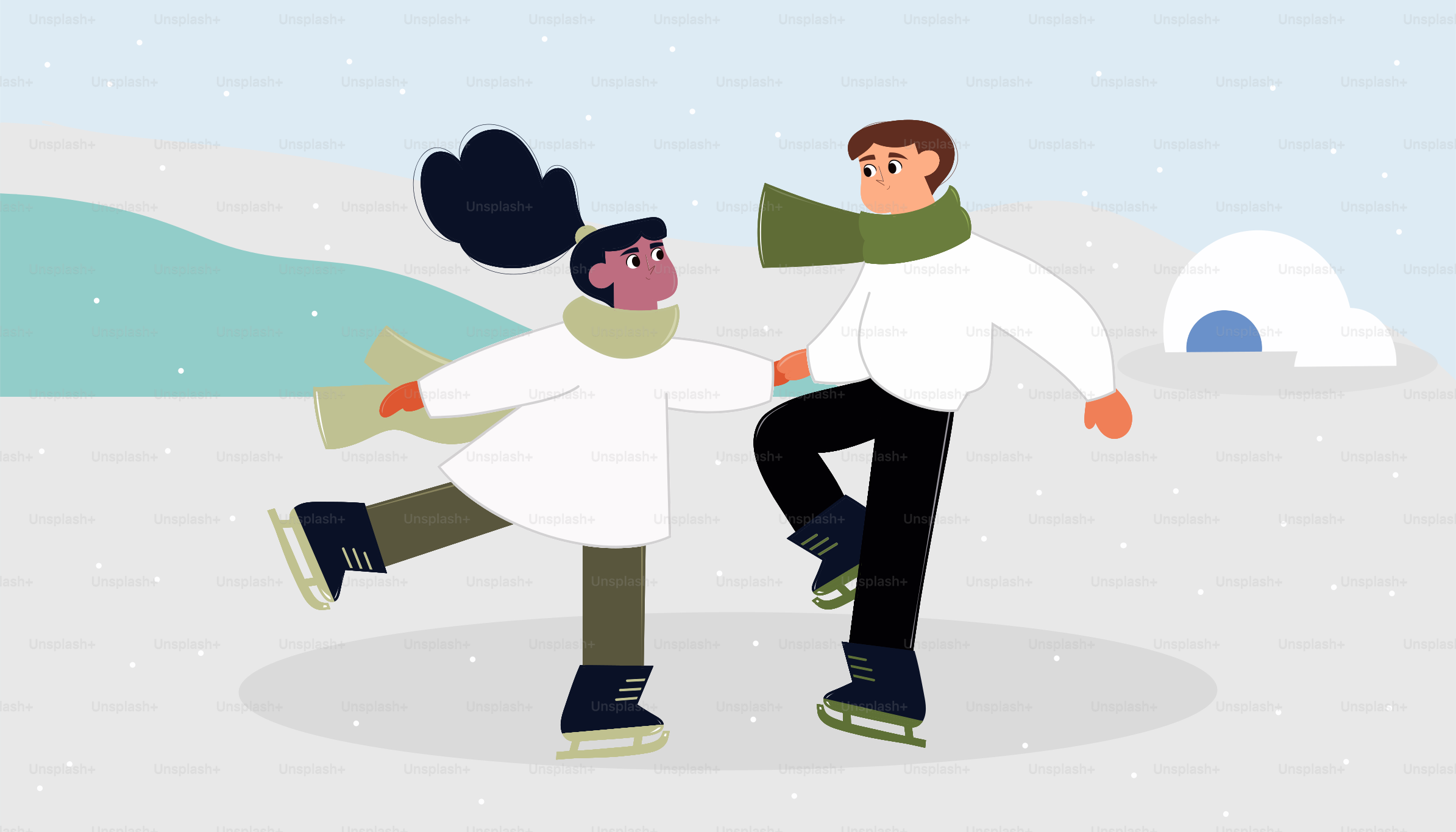 A couple of people standing on top of a snow covered ground