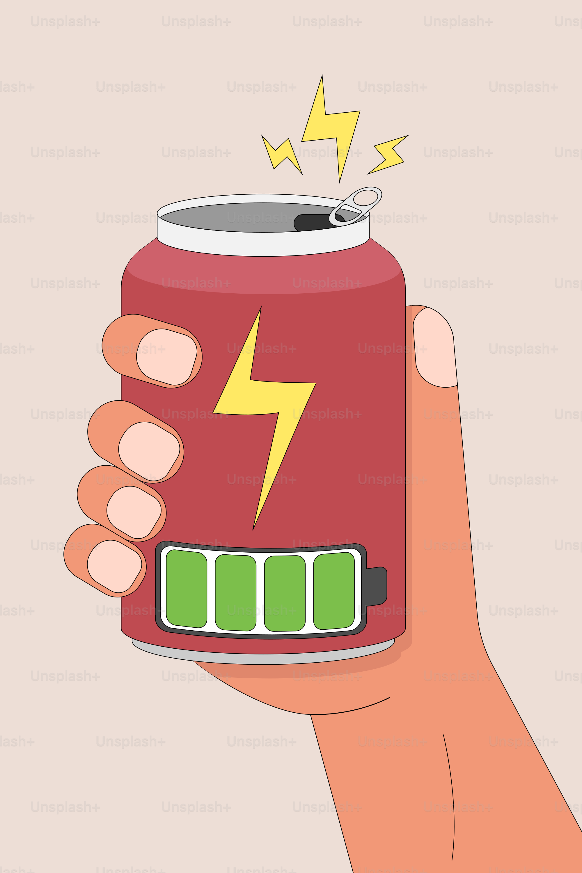 A hand holding a can of energy drink