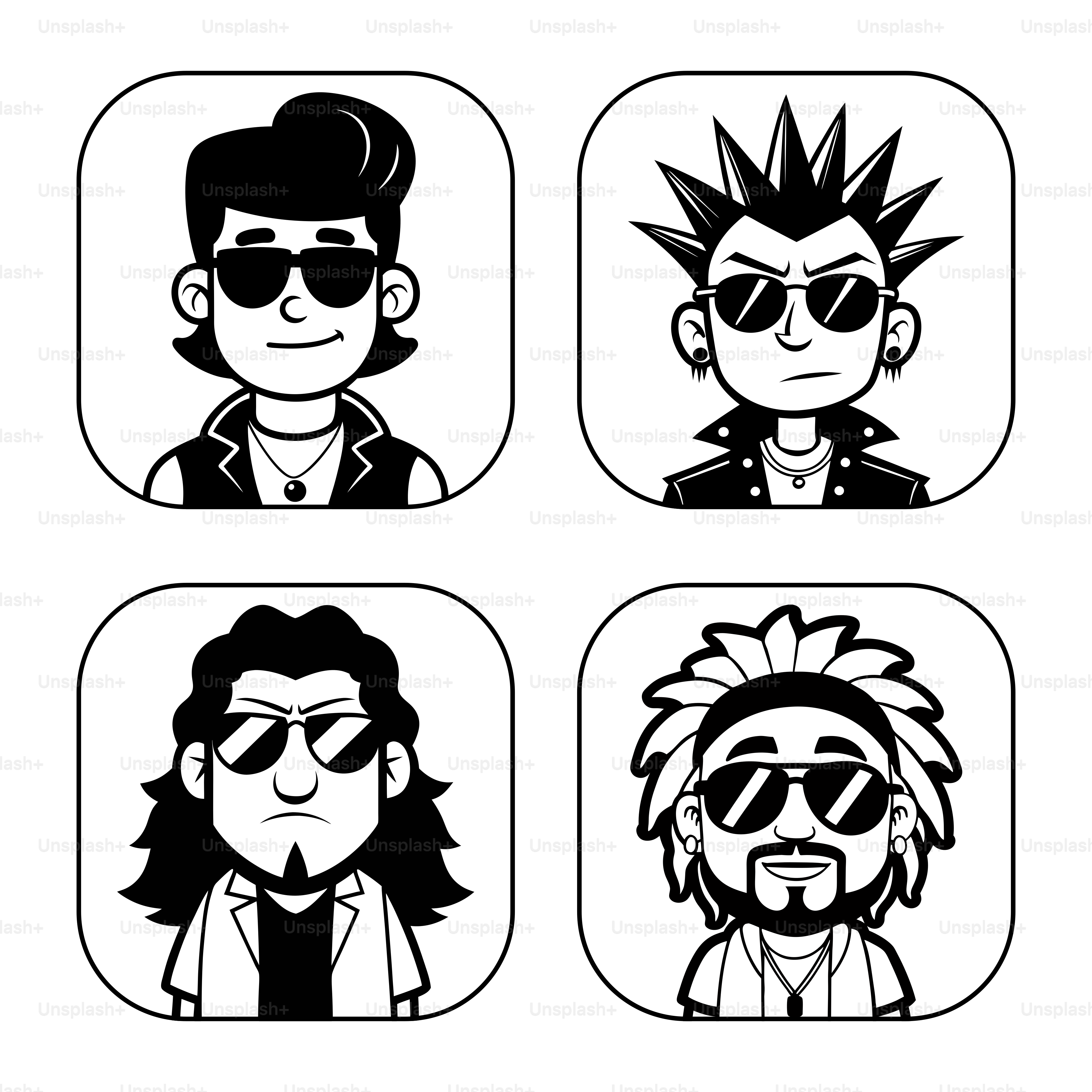 A set of four avatars with different hair styles