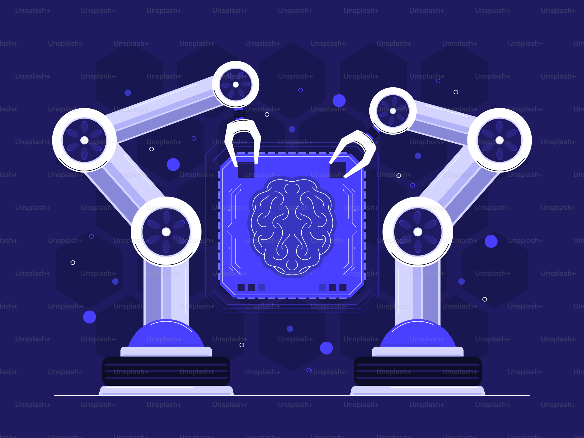 A blue and white robot with a blue background