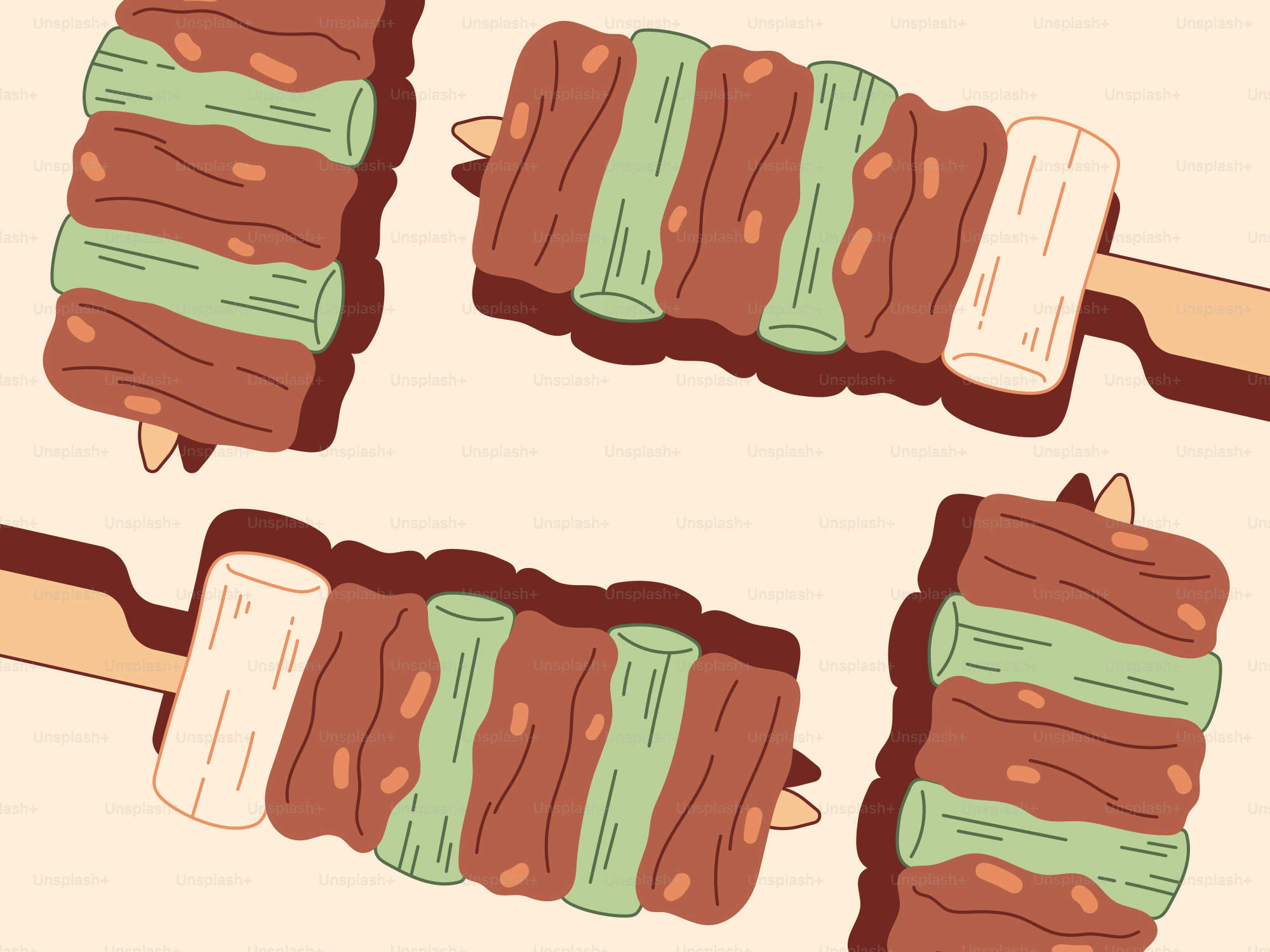 Three pieces of chocolate ice cream on a stick