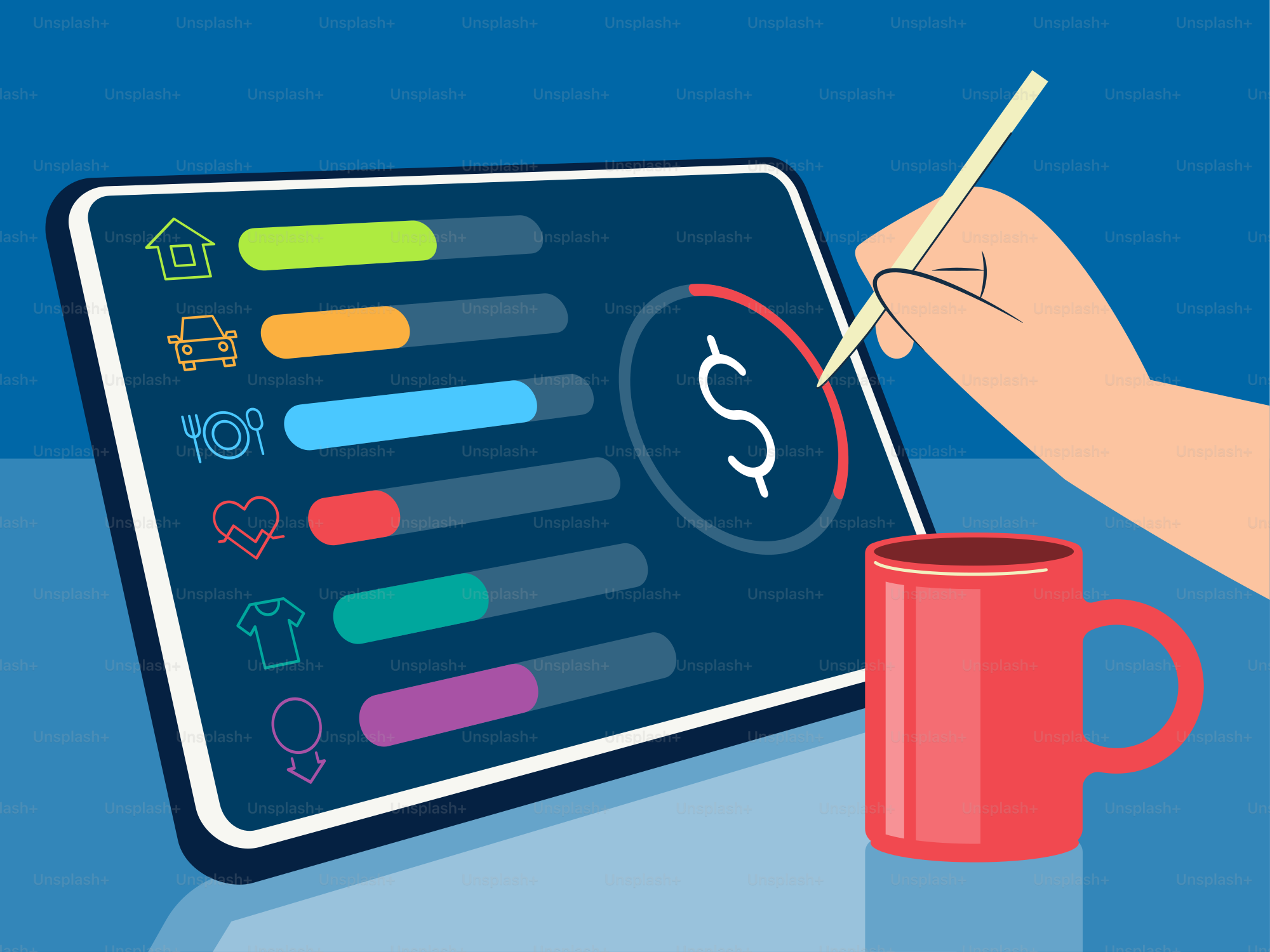 Uma pessoa escrevendo em um quadro com uma xícara de café