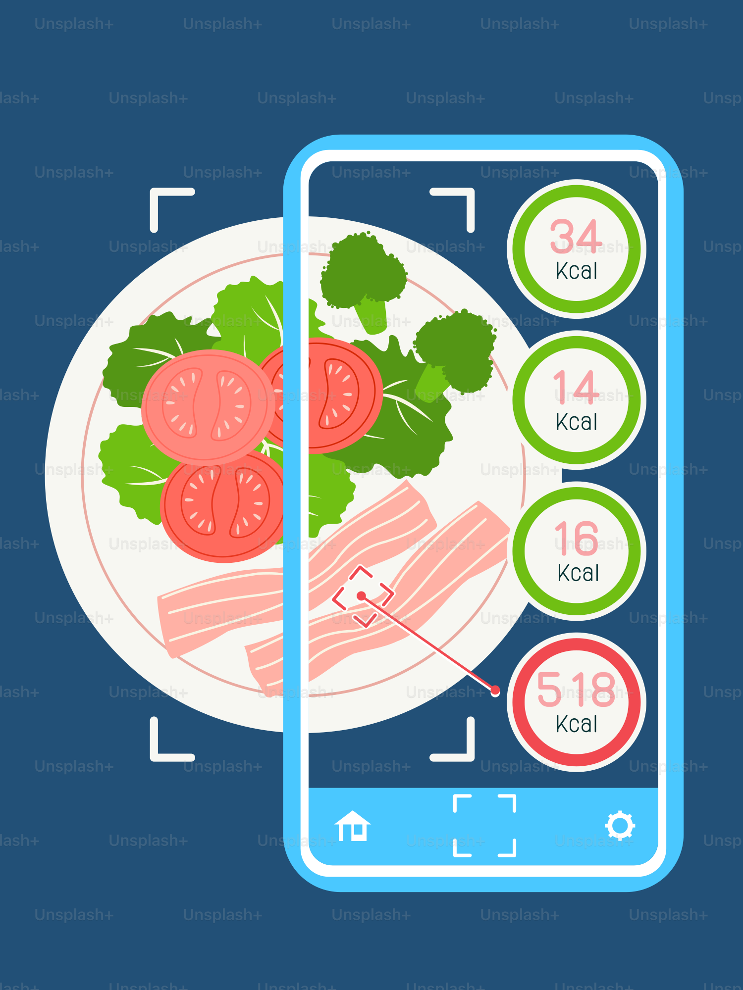 A cell phone with food on the screen