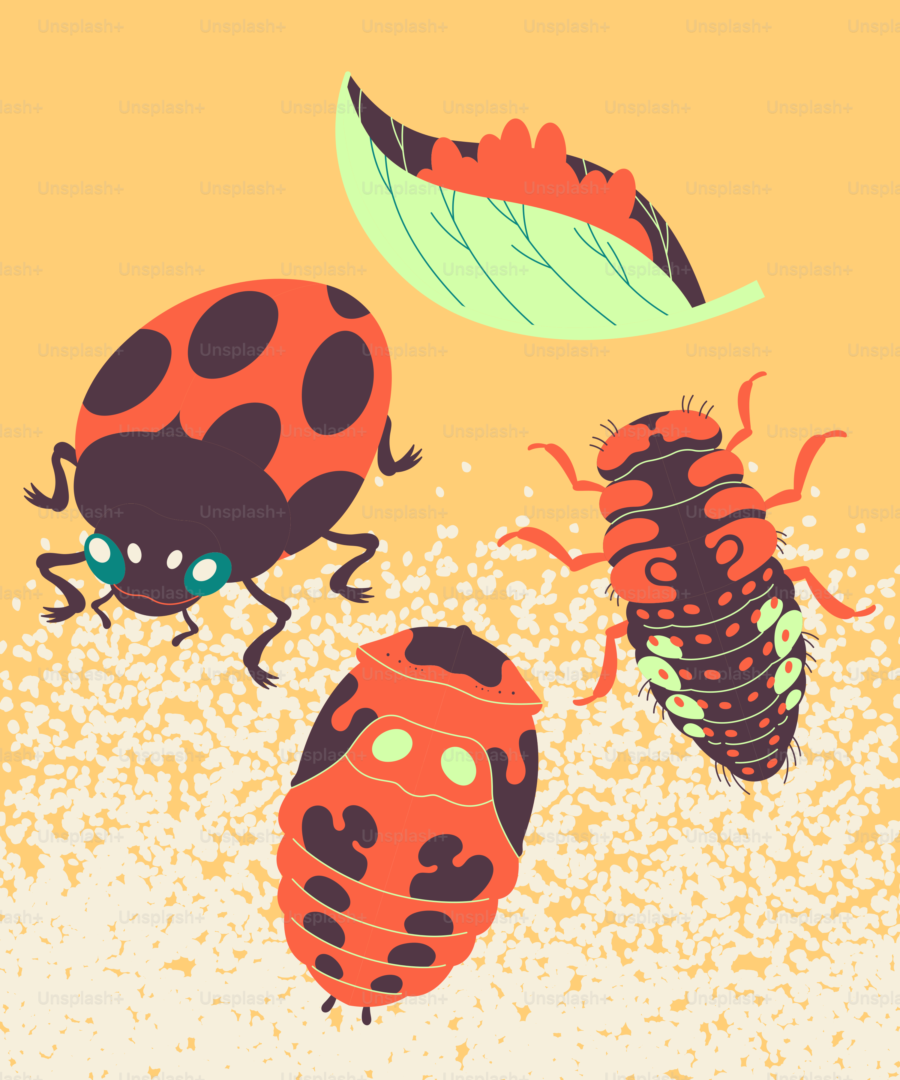 A group of ladybugs flying through the air