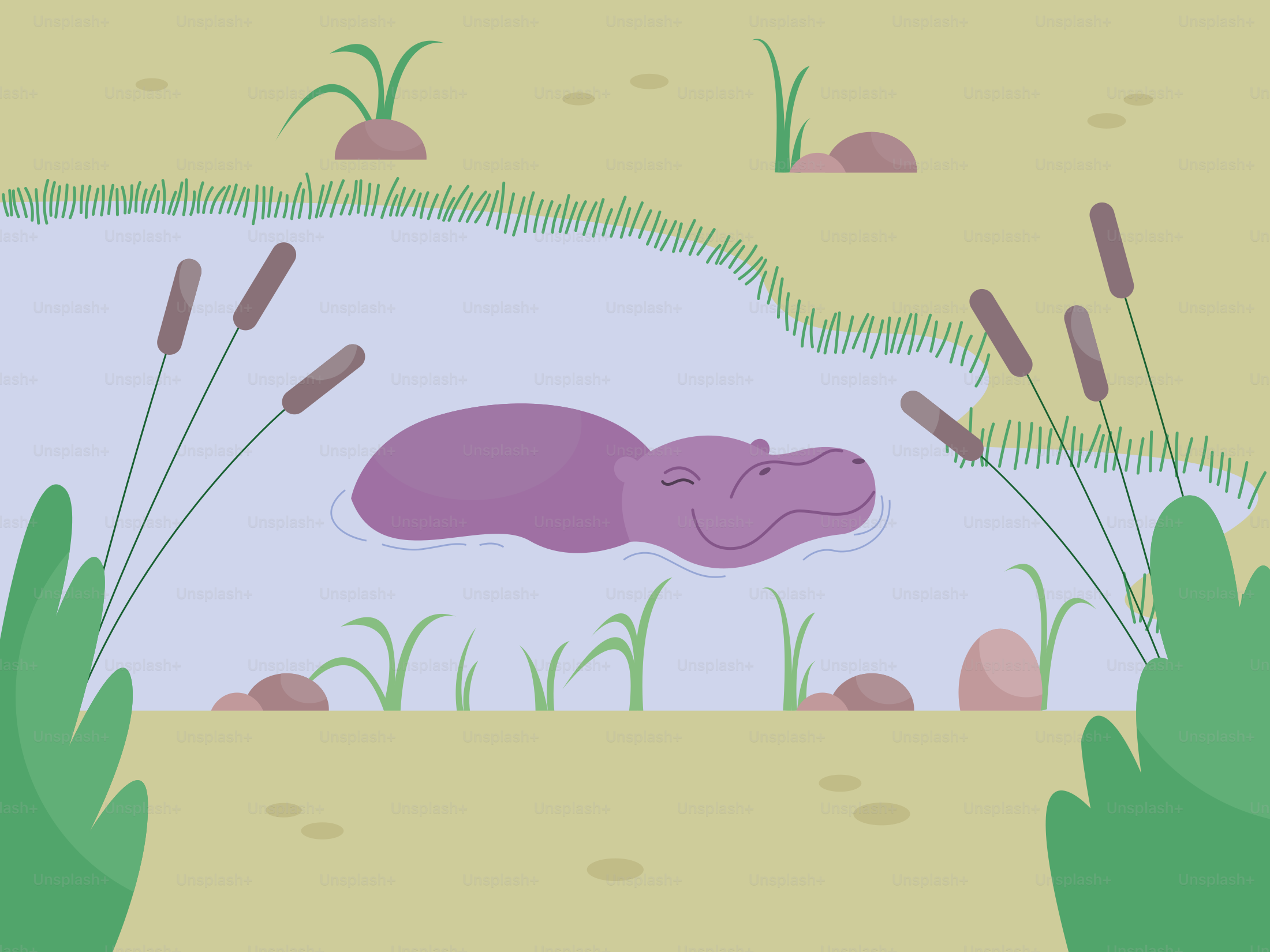 A cartoon of a sleeping animal in a pond