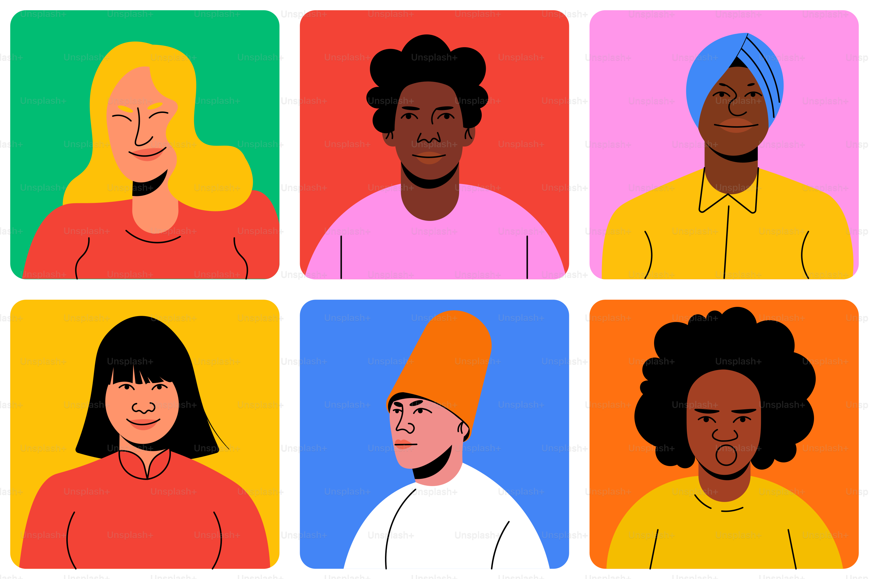 A group of people with different colored faces