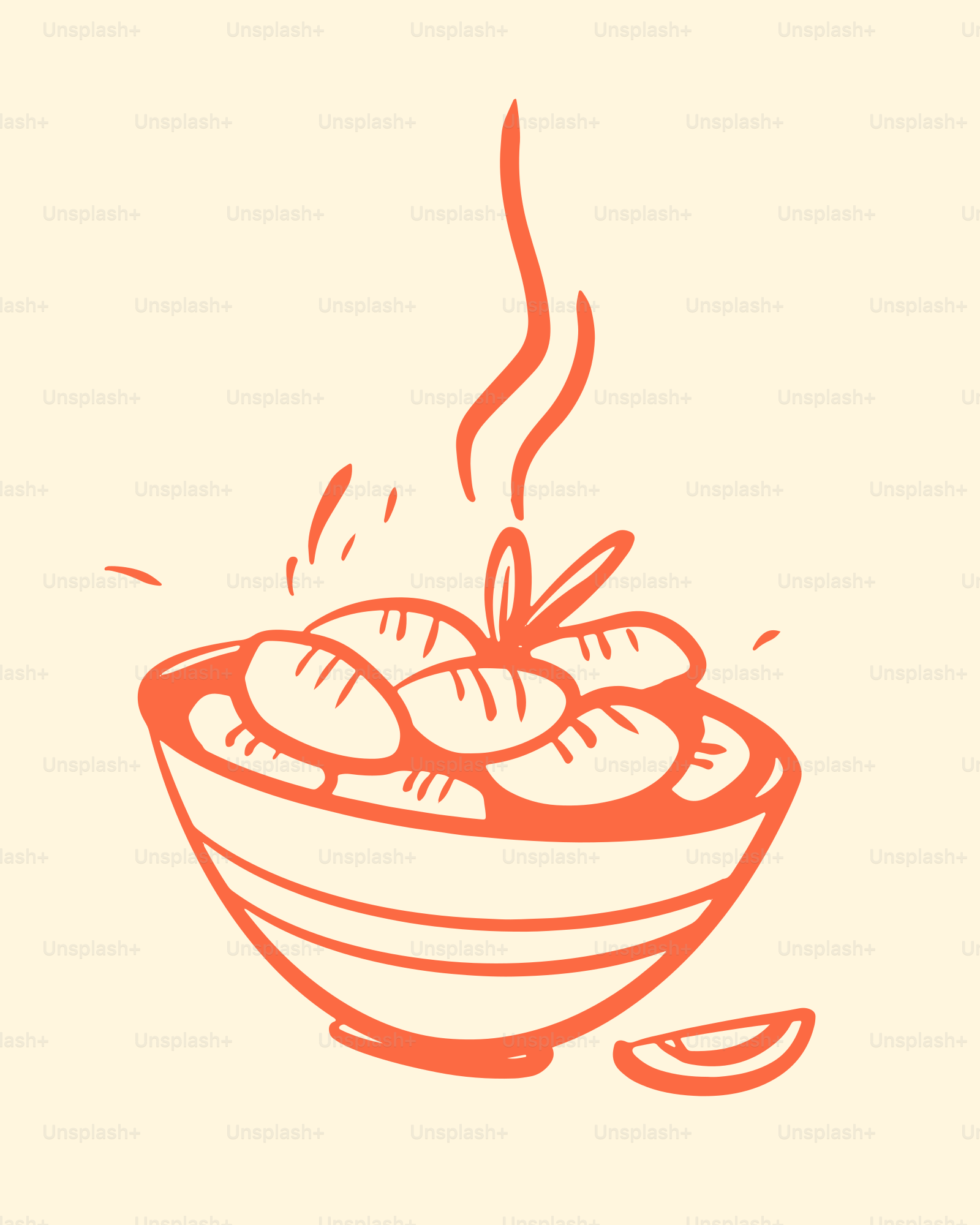 A drawing of a bowl of food on a table