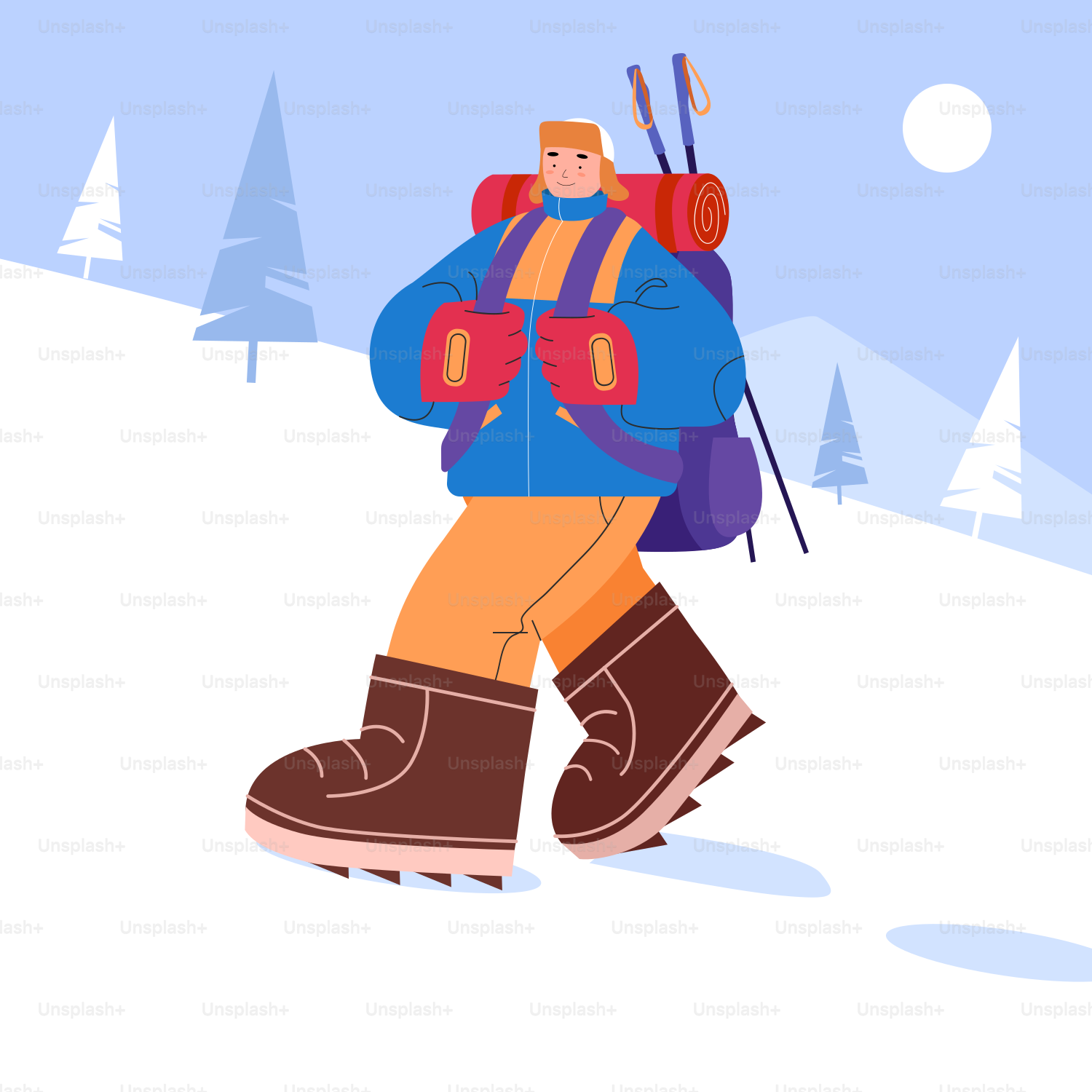 A man with a backpack and skis walking in the snow