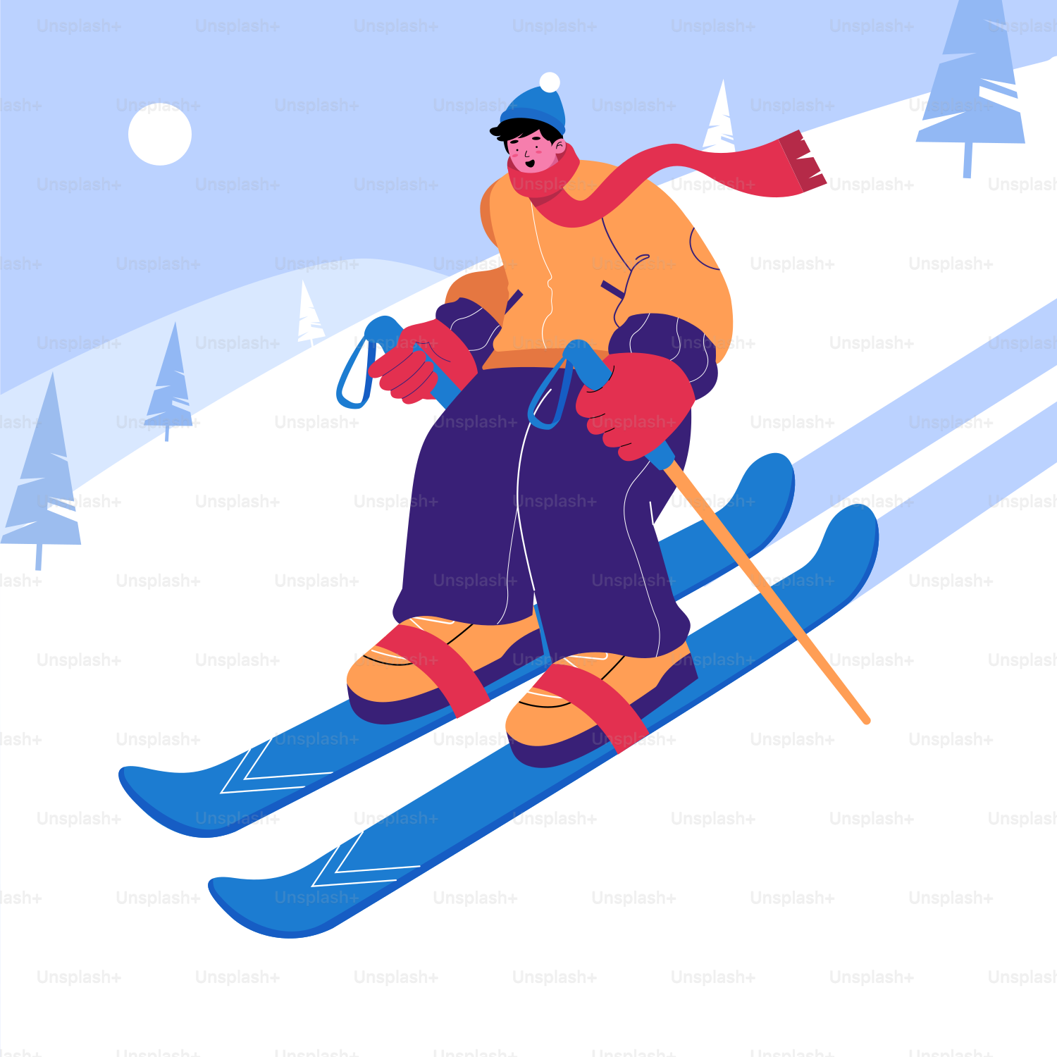 A man riding skis down a snow covered slope