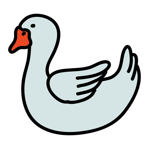 A white duck with a red beak on a white background