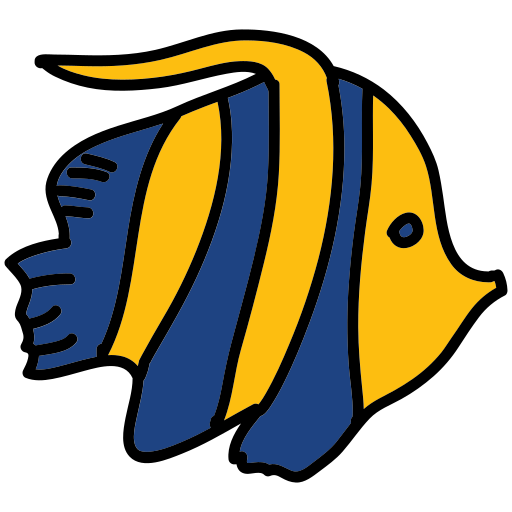 A yellow and blue fish with a black stripe