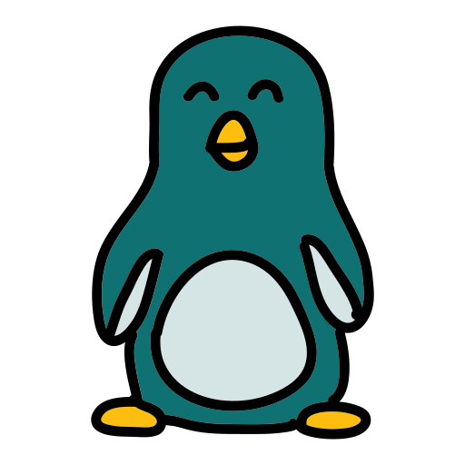 A cartoon penguin with a surprised look on its face