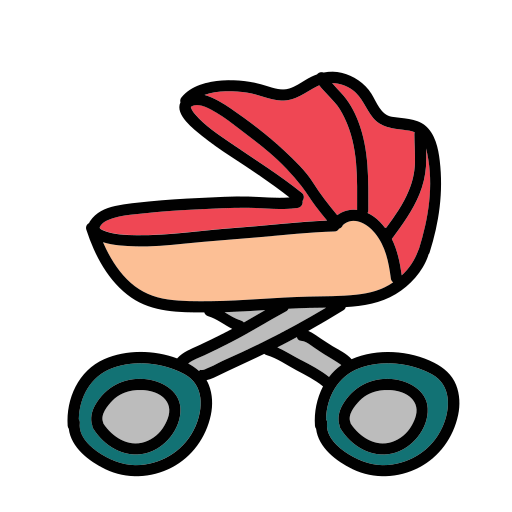 A baby stroller with wheels on a white background