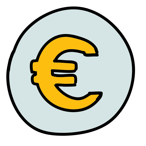 A white and yellow circle with a euro sign on it