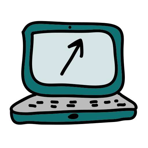 A laptop computer with an arrow pointing to the left