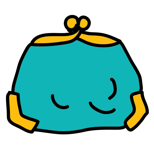 Eine Zeichnung einer blauen Tasche mit gelbem Griff