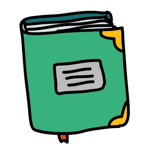 A green book with a yellow corner