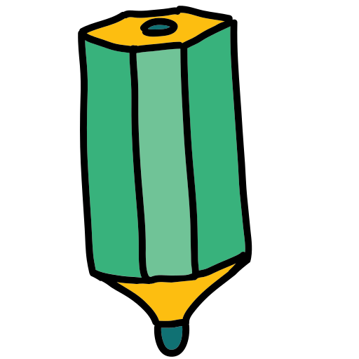 A green pencil with a yellow tip