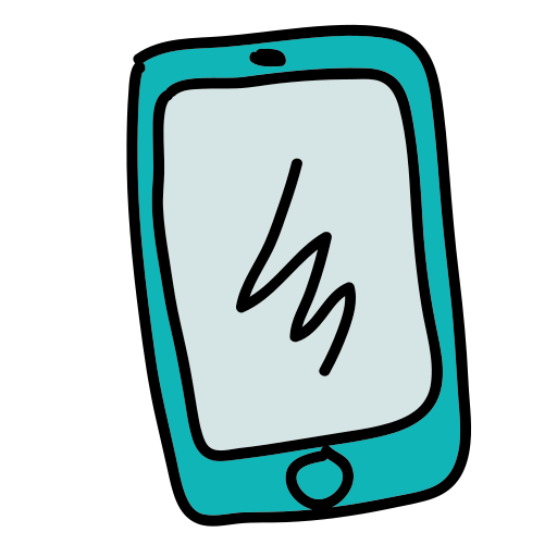 A drawing of a cell phone with the letter w on it