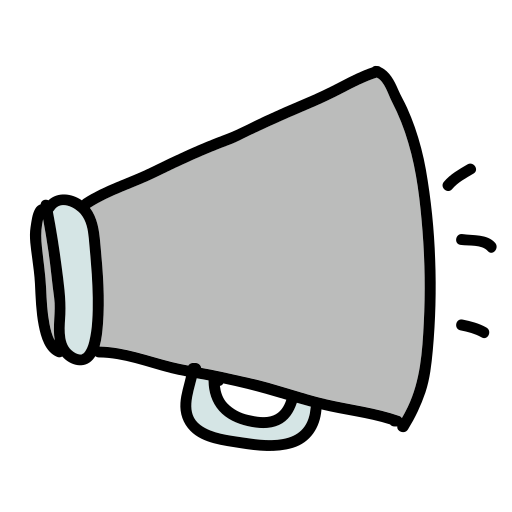 A gray and white megaphone with sound waves coming out of it