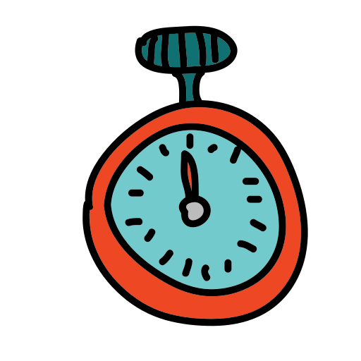 A drawing of a blue and red clock