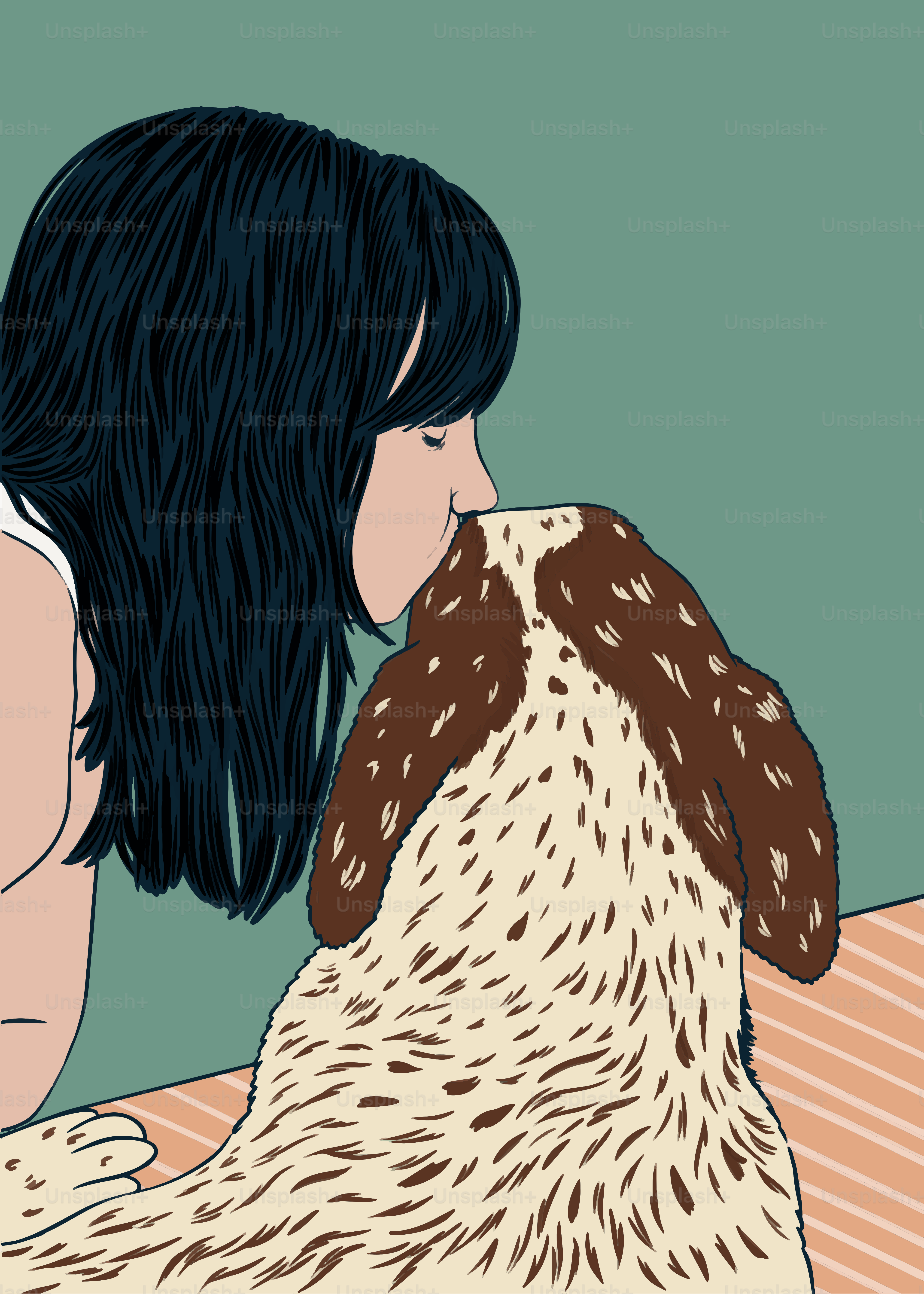 A drawing of a girl and a dog