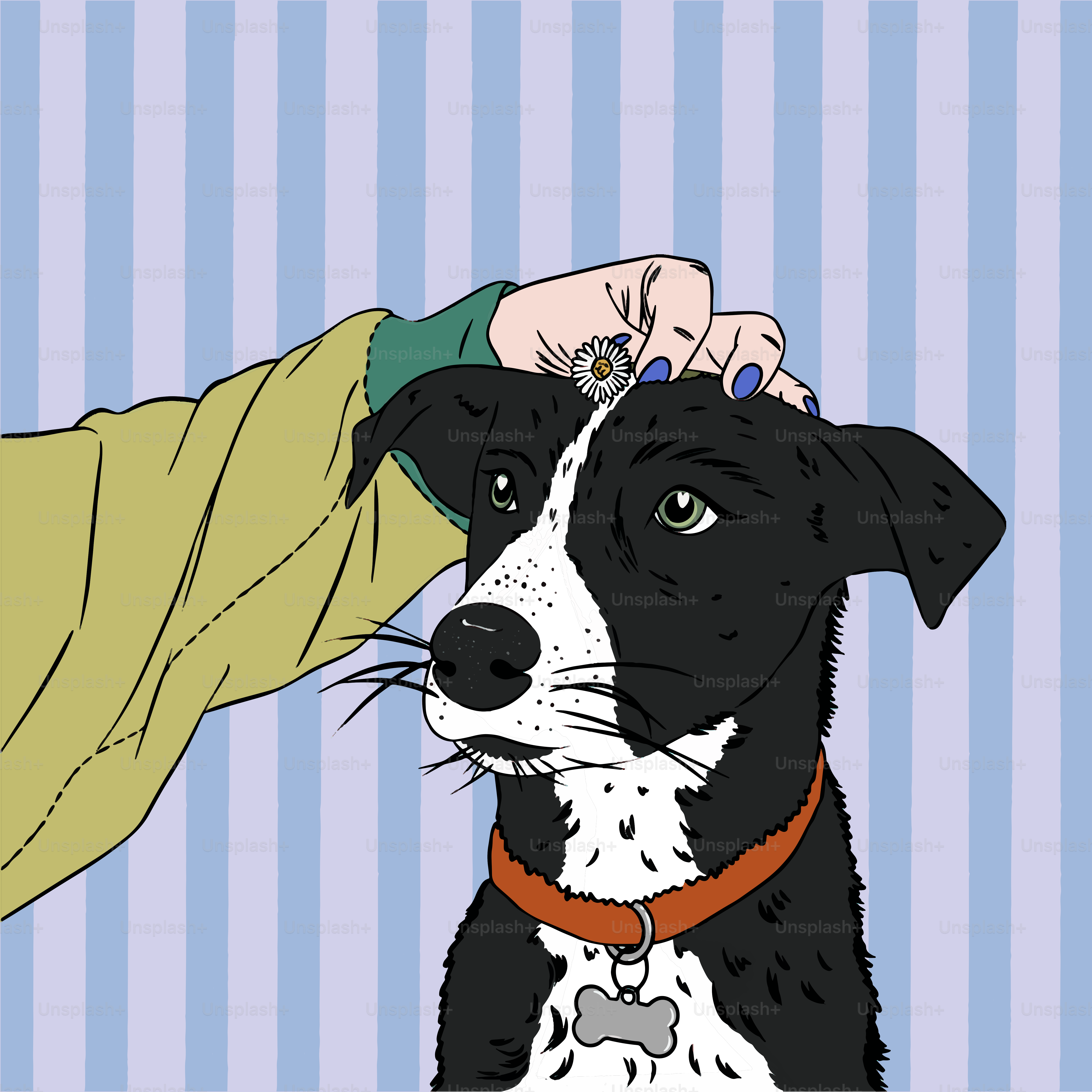 Un disegno di un uomo che accarezza un cane bianco e nero vettoriale –  Immagine di Animale su Unsplash, image size:3000x3000