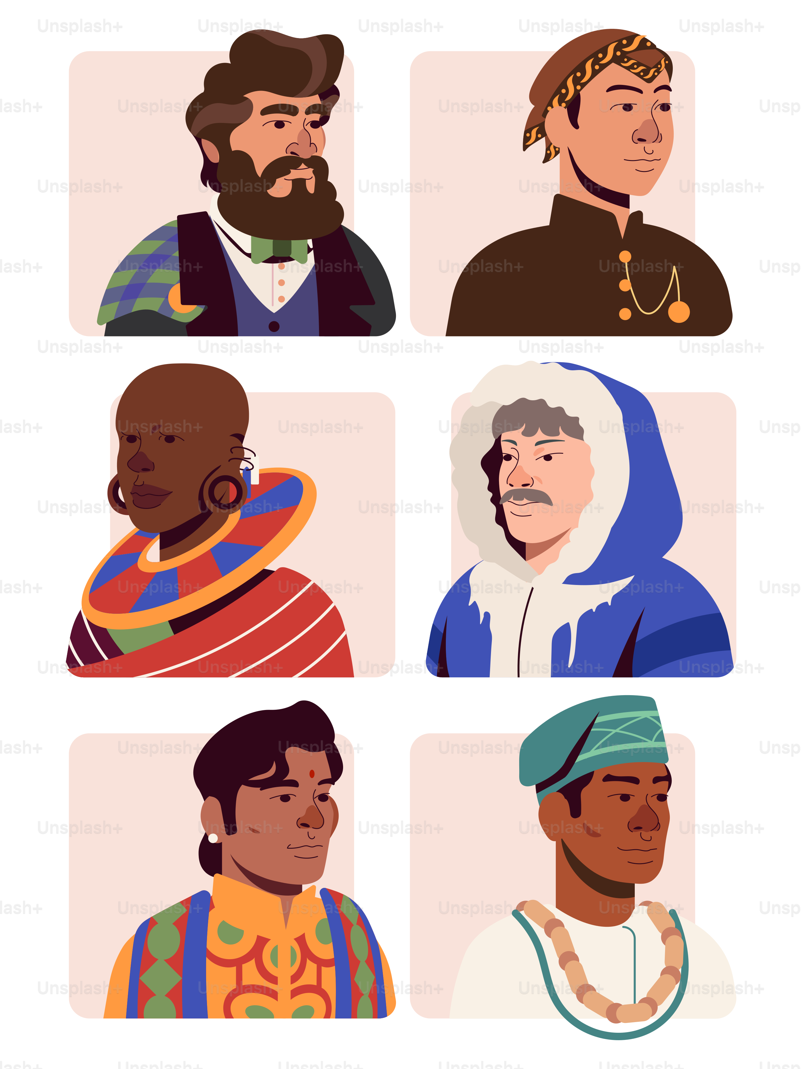 A group of people with different hairs and beards