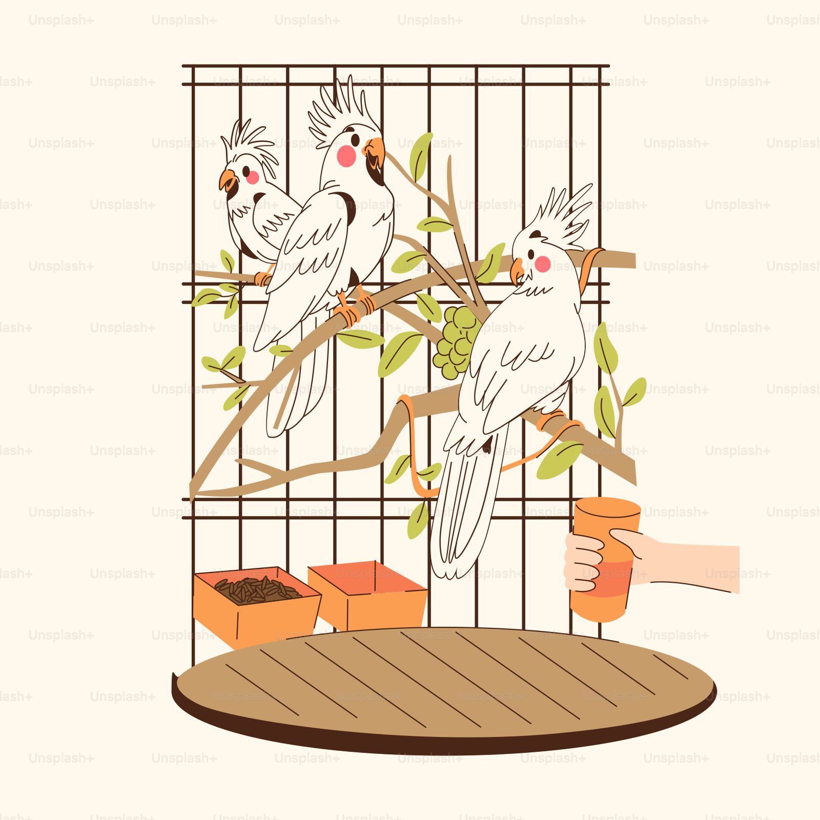 A person holding a bird in a cage