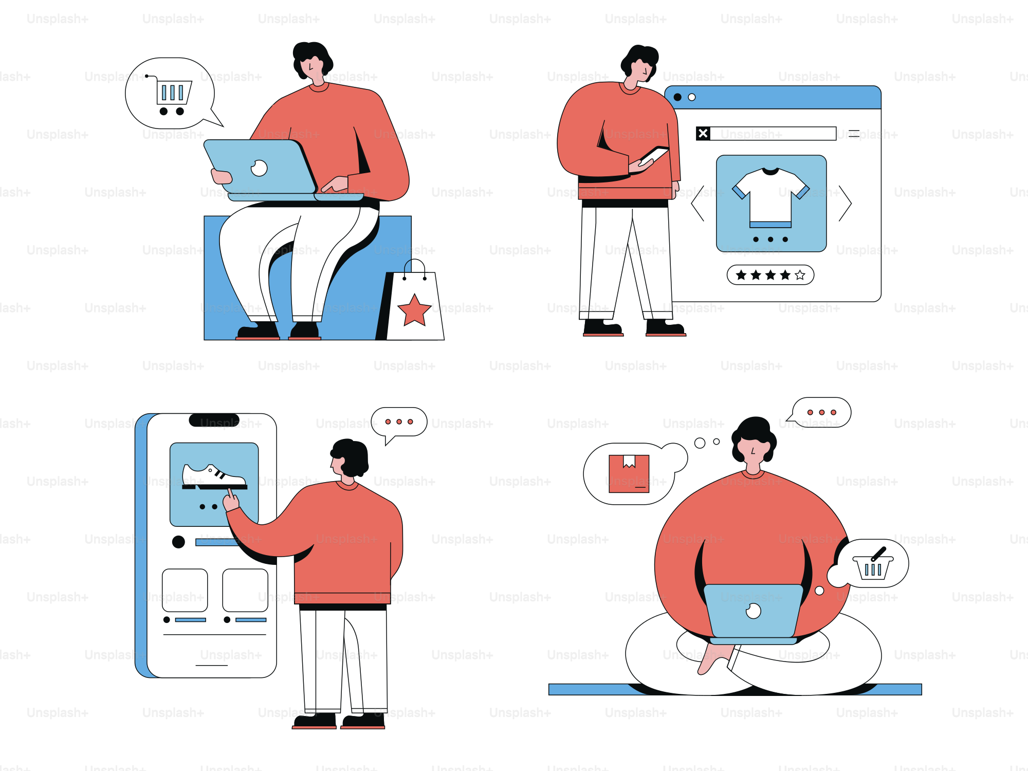 ノートパソコンを使ってスツールに座る男性