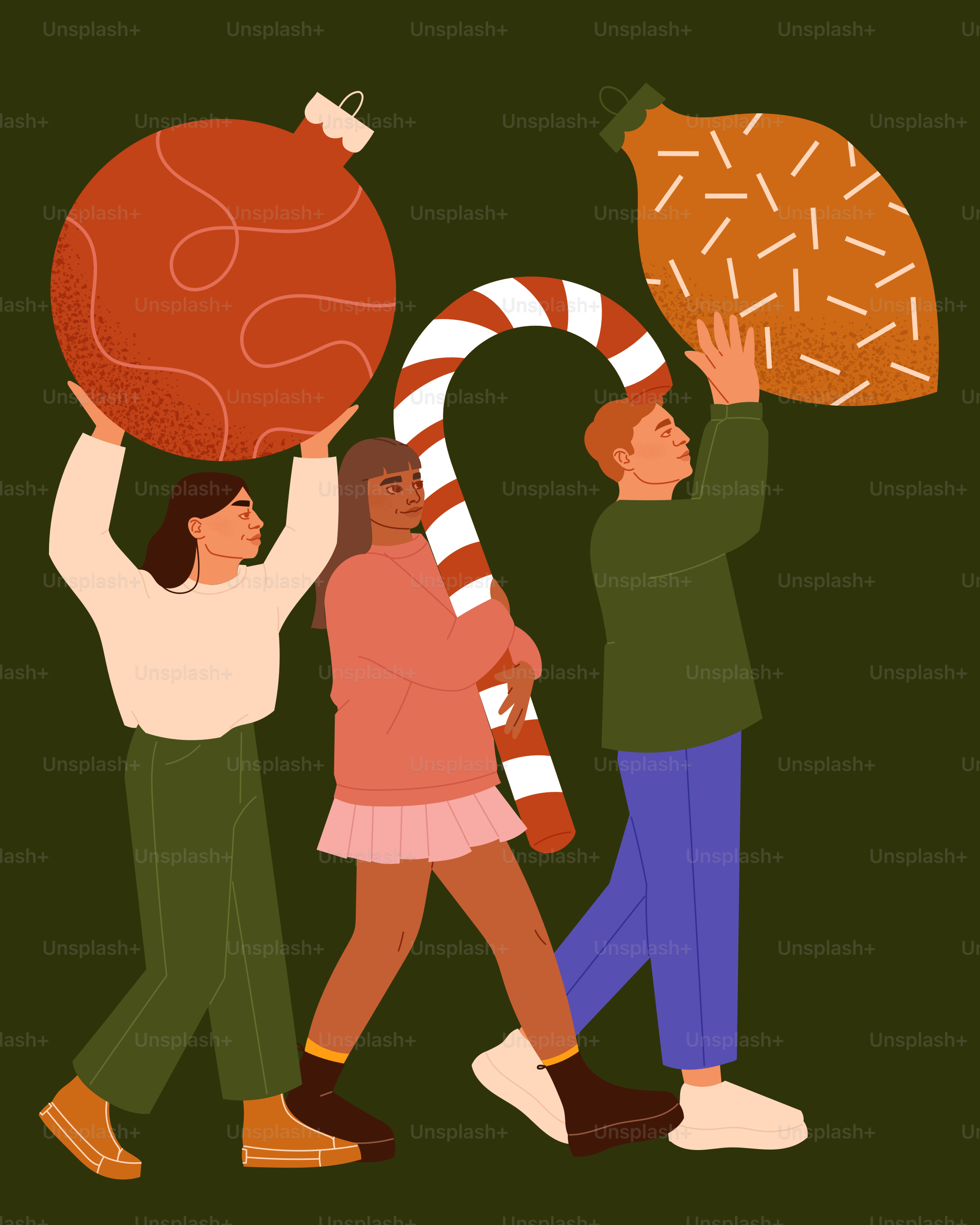 A group of people carrying a giant candy cane