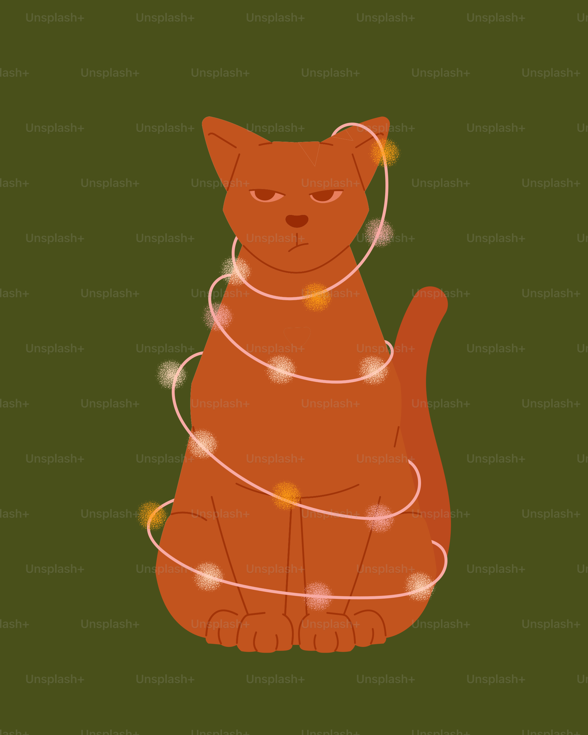 A cat with a string of lights around its neck