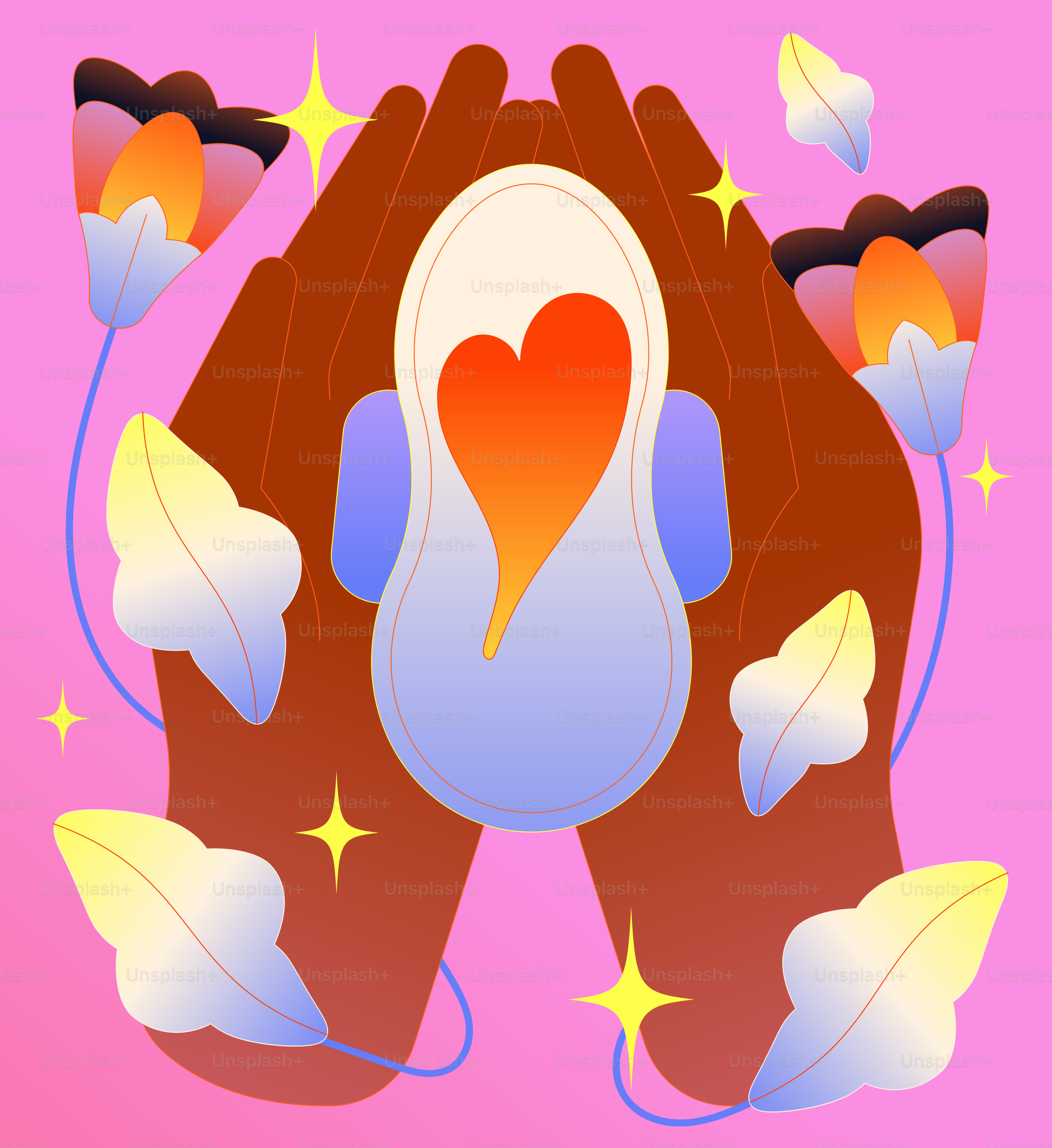 A pink background with a picture of a bird and a heart