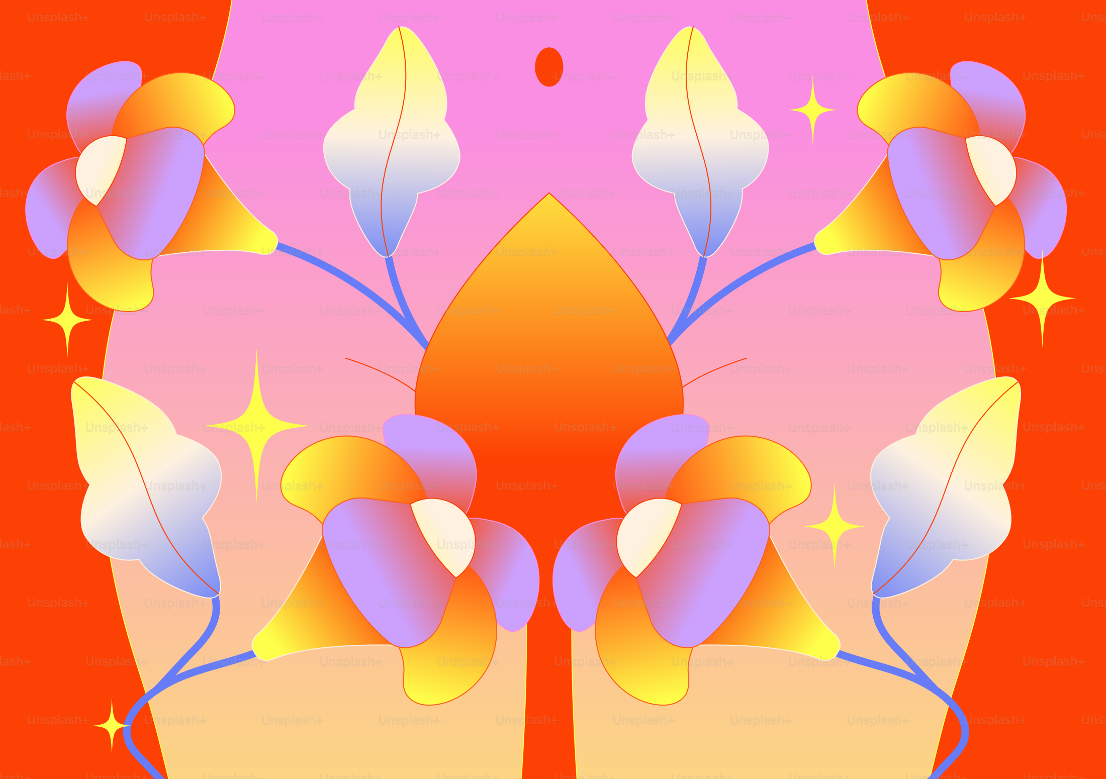 A picture of a vase with flowers on a red background