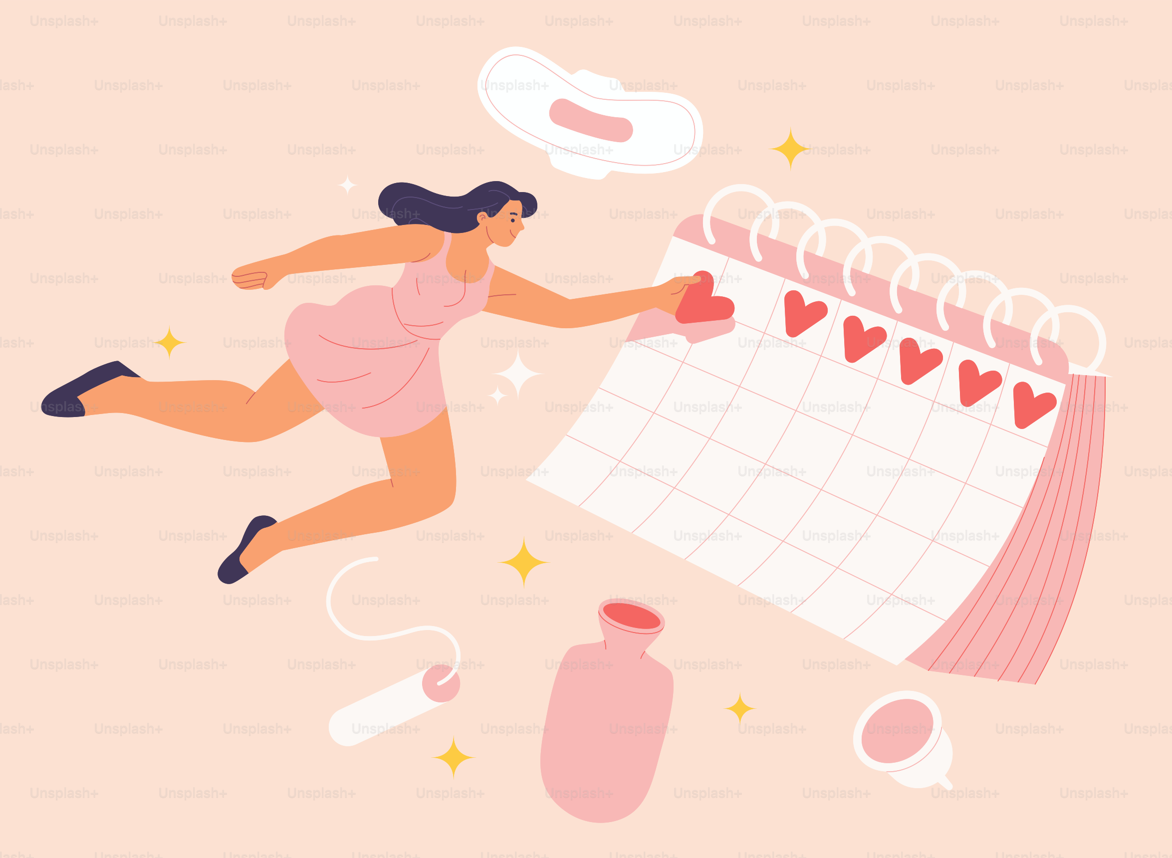A woman is running next to a calendar