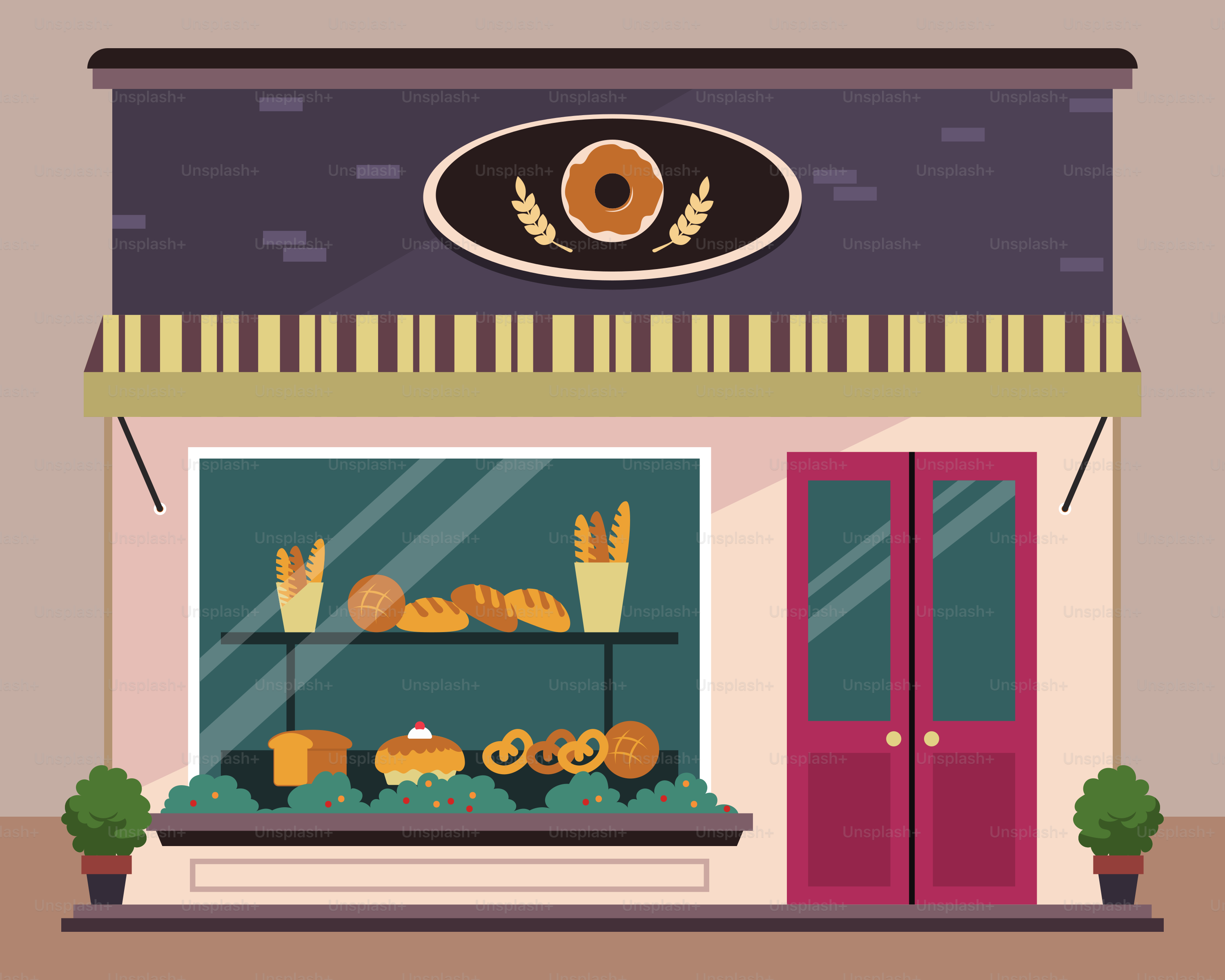 Une vitrine avec une vitrine de pain et de pâtisseries
