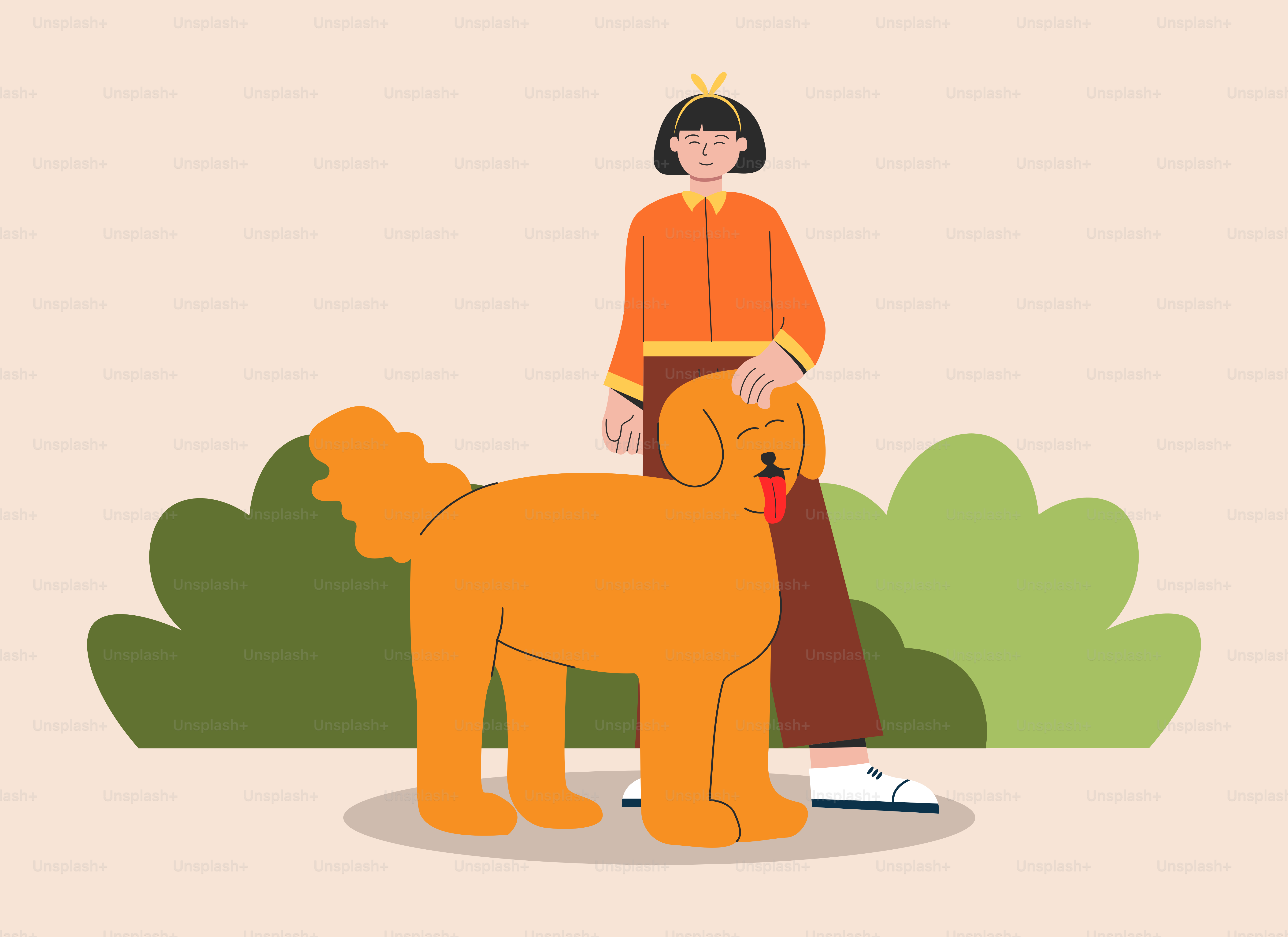 A woman sitting on top of a giant orange dog
