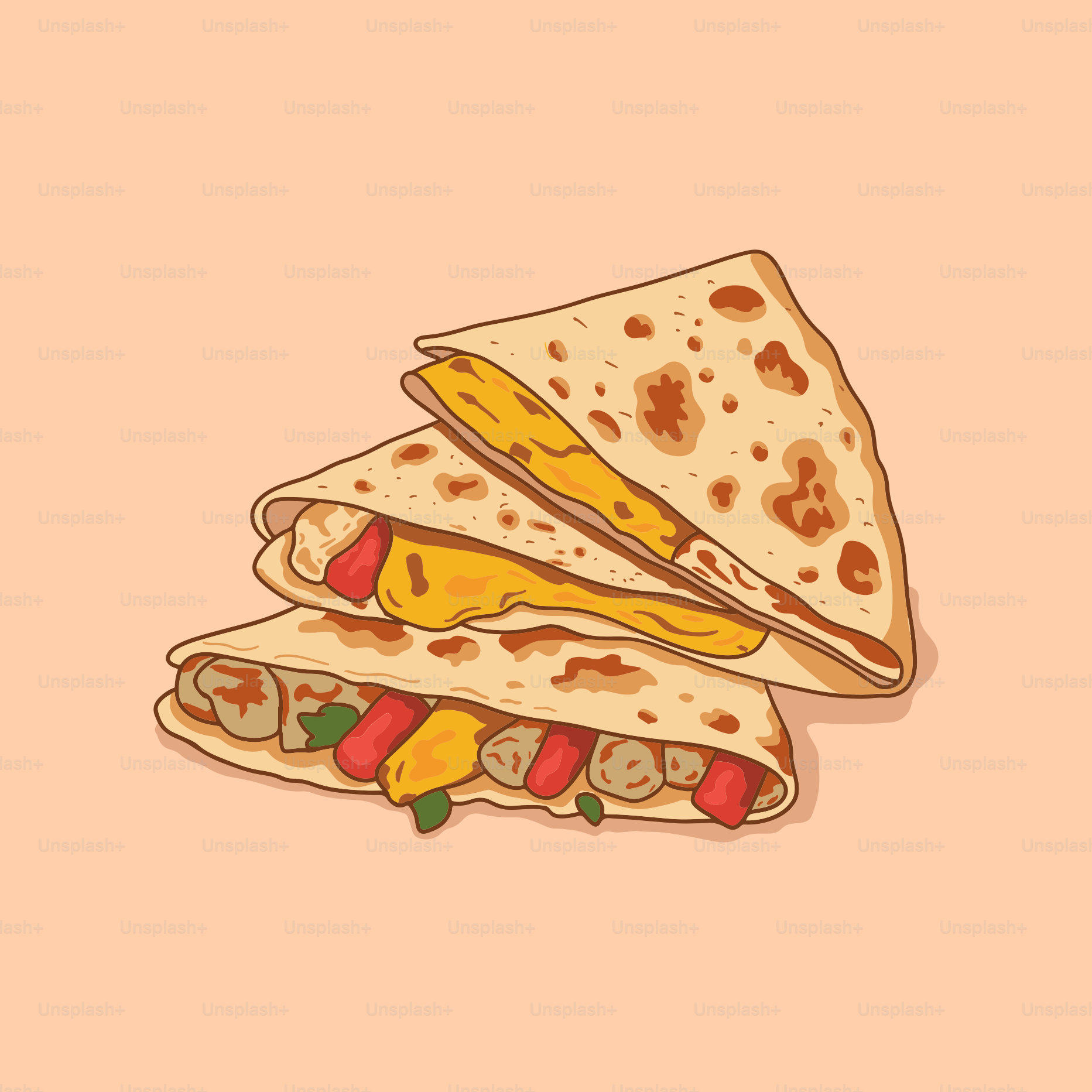 Three quesadillas stacked on top of each other