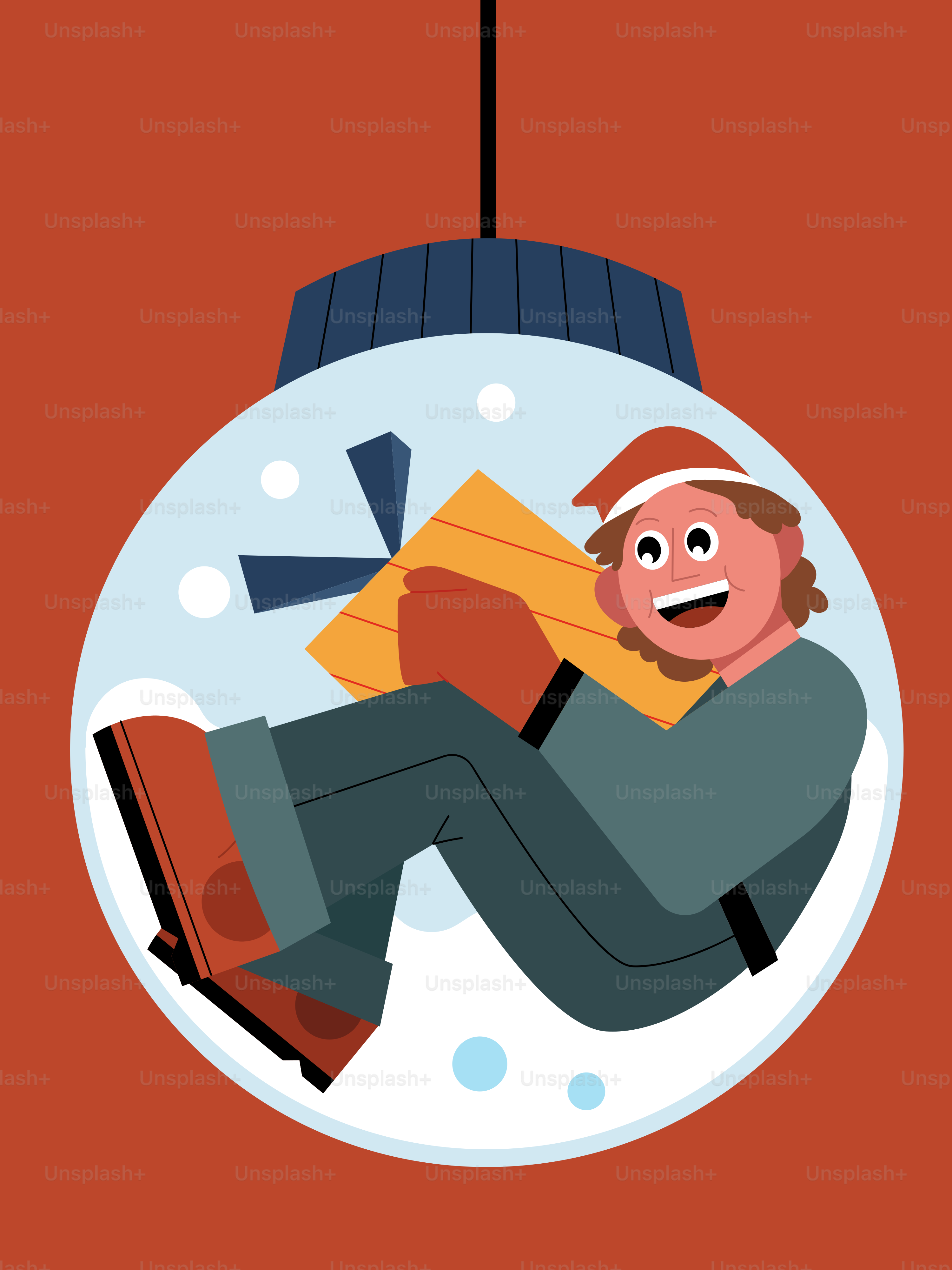 A christmas ornament with a man reading a book