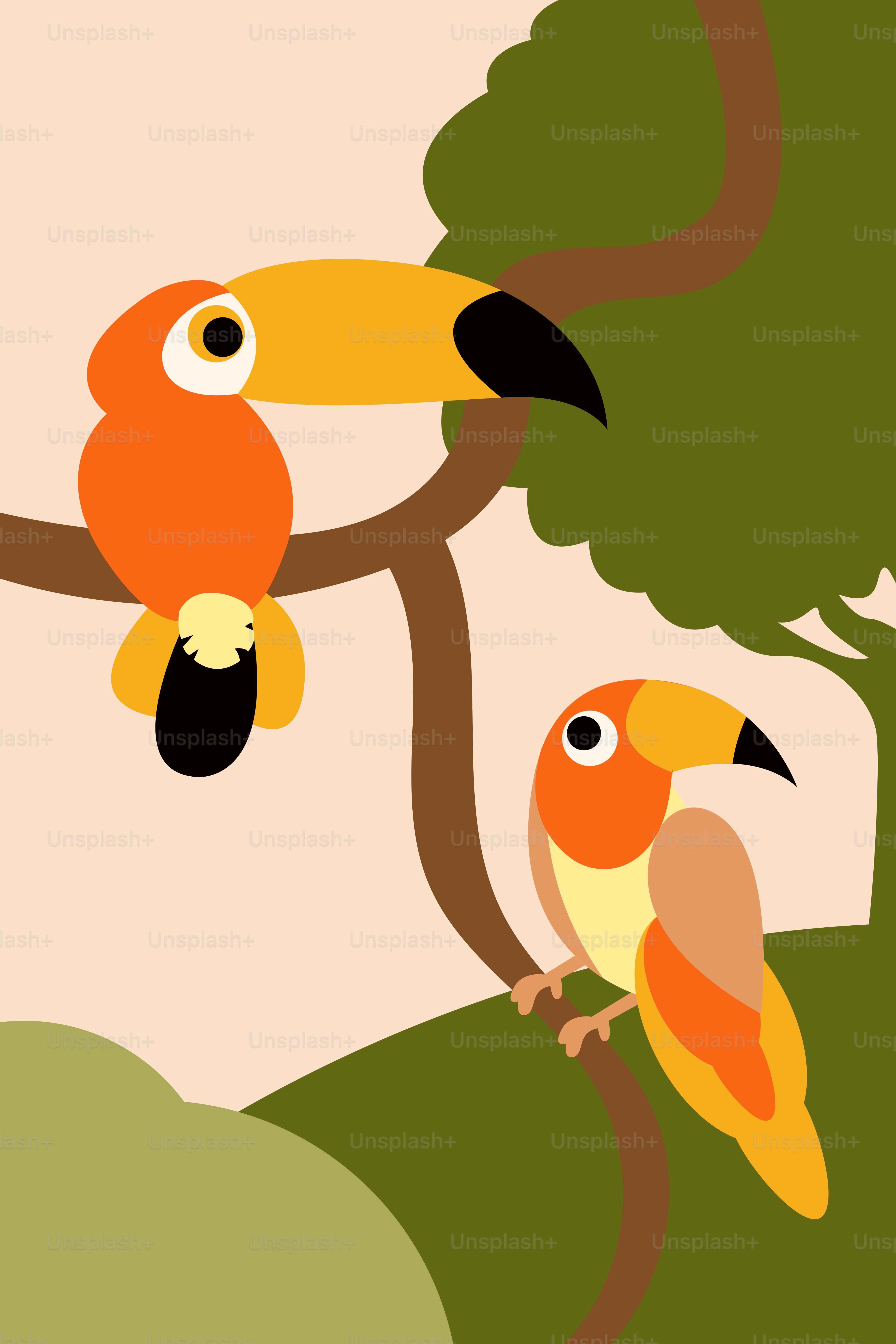 A couple of birds sitting on top of a tree