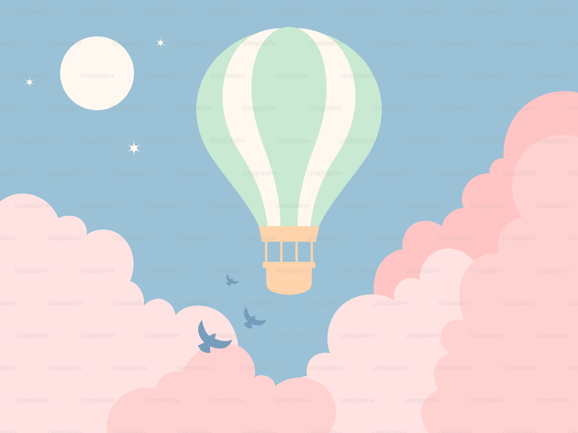 A hot air balloon flying through the sky