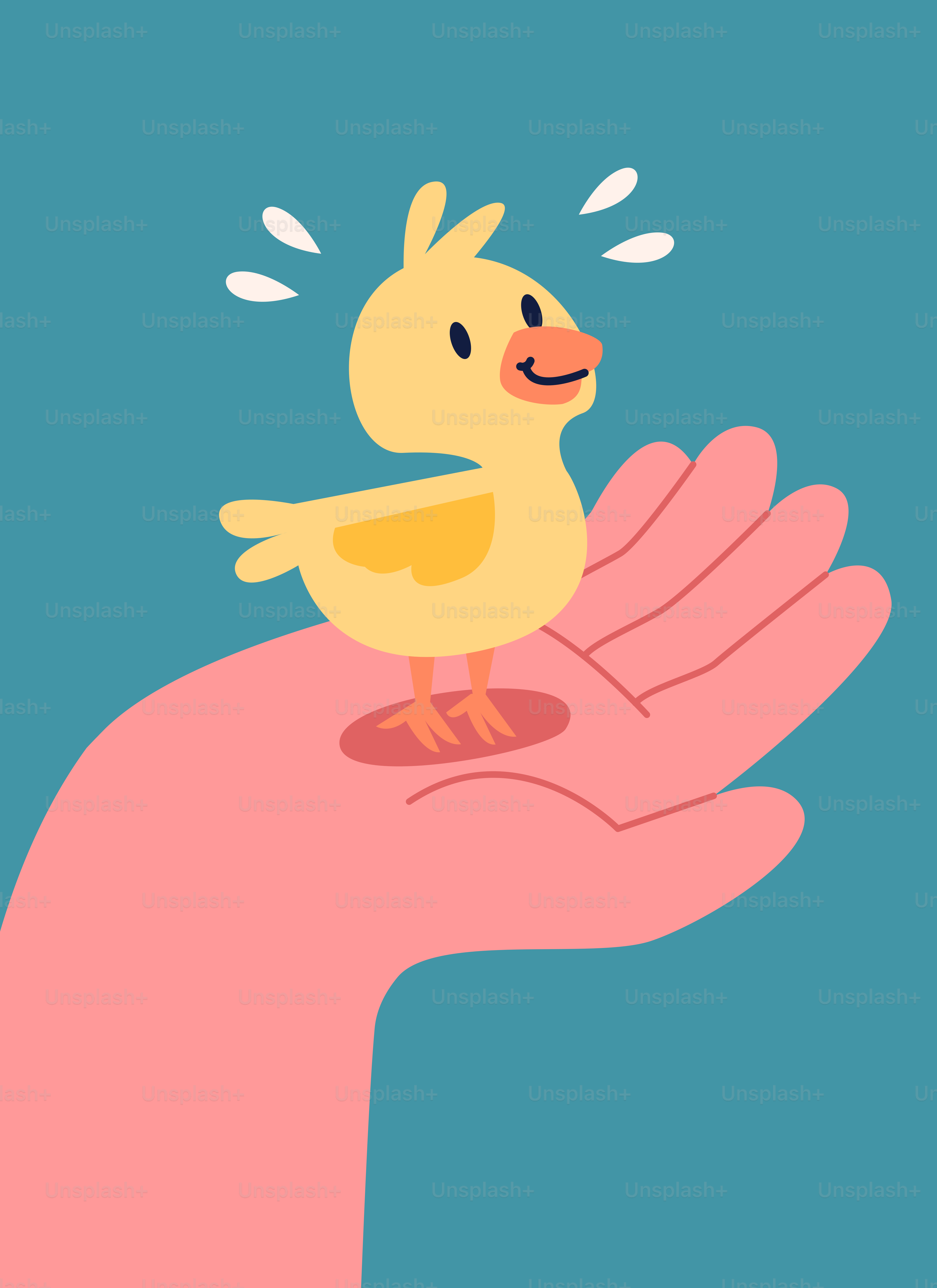 Eine Hand, die einen kleinen gelben Vogel in ihrer Handfläche hält