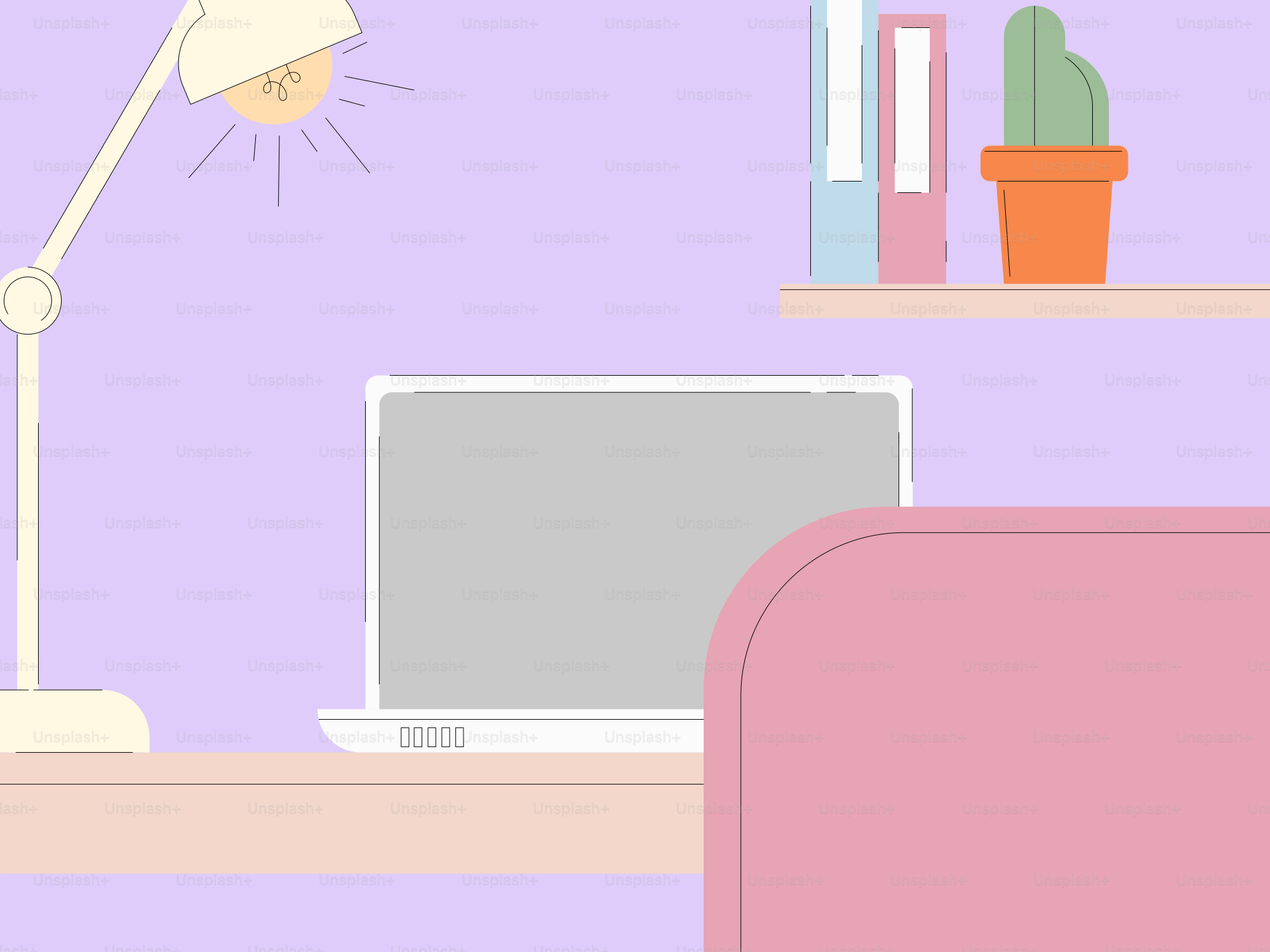 Ein Computertisch mit einer Lampe und einem Laptop darauf