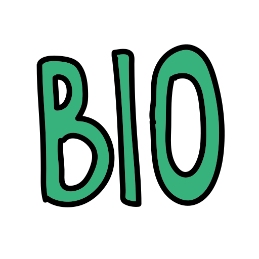 The word bio written in green ink on a white background